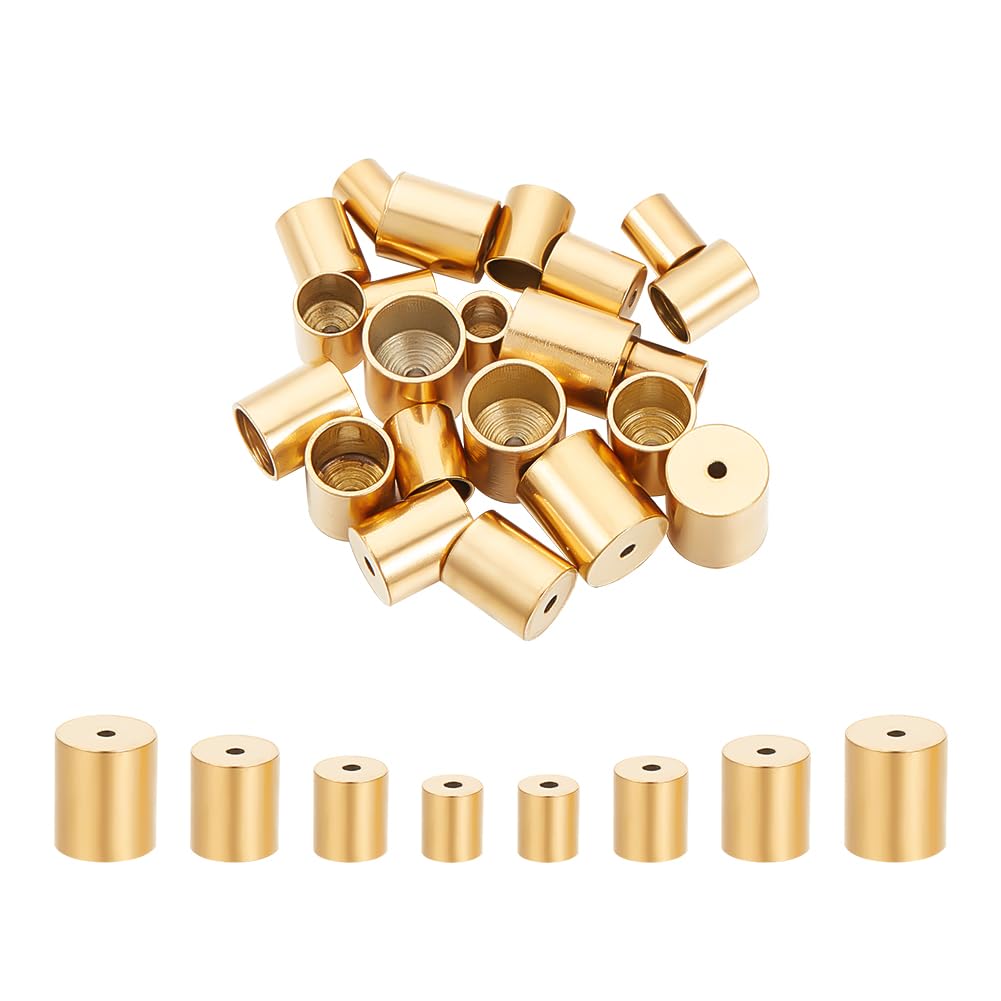UNICRAFTALE 24pcs 3/4/5/6mm Gold Stainless Steel Cord End Caps - DIY Jewelry Making Supplies for Leather Bracelets, Necklaces & Craft Projects