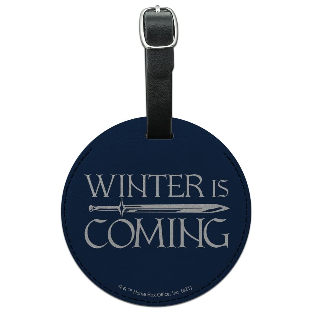 Game of Thrones Winter is Coming Round Leather Luggage Tag - Carry-On ID Tag for Suitcases, Backpacks & Travel Bags - Perfect for GOT Fans & Travel Enthusiasts