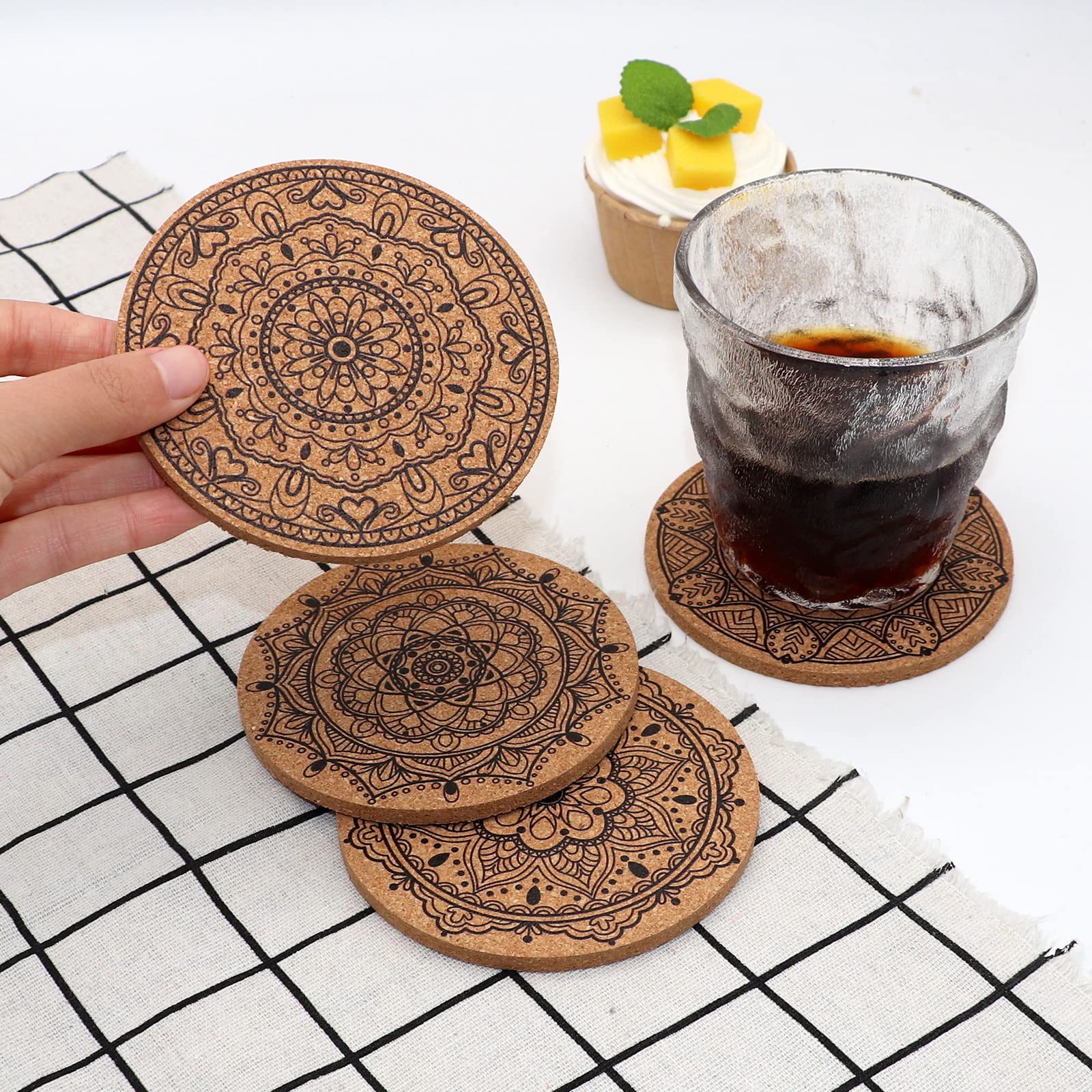 12 Pack Absorbent Cork Drink Coasters with Floral Design - Housewarming Gifts for New Home, Wedding Present, Living Room & Apartment Decor - Perfect for Coffee Tables, Dining Rooms, and Party Settings
