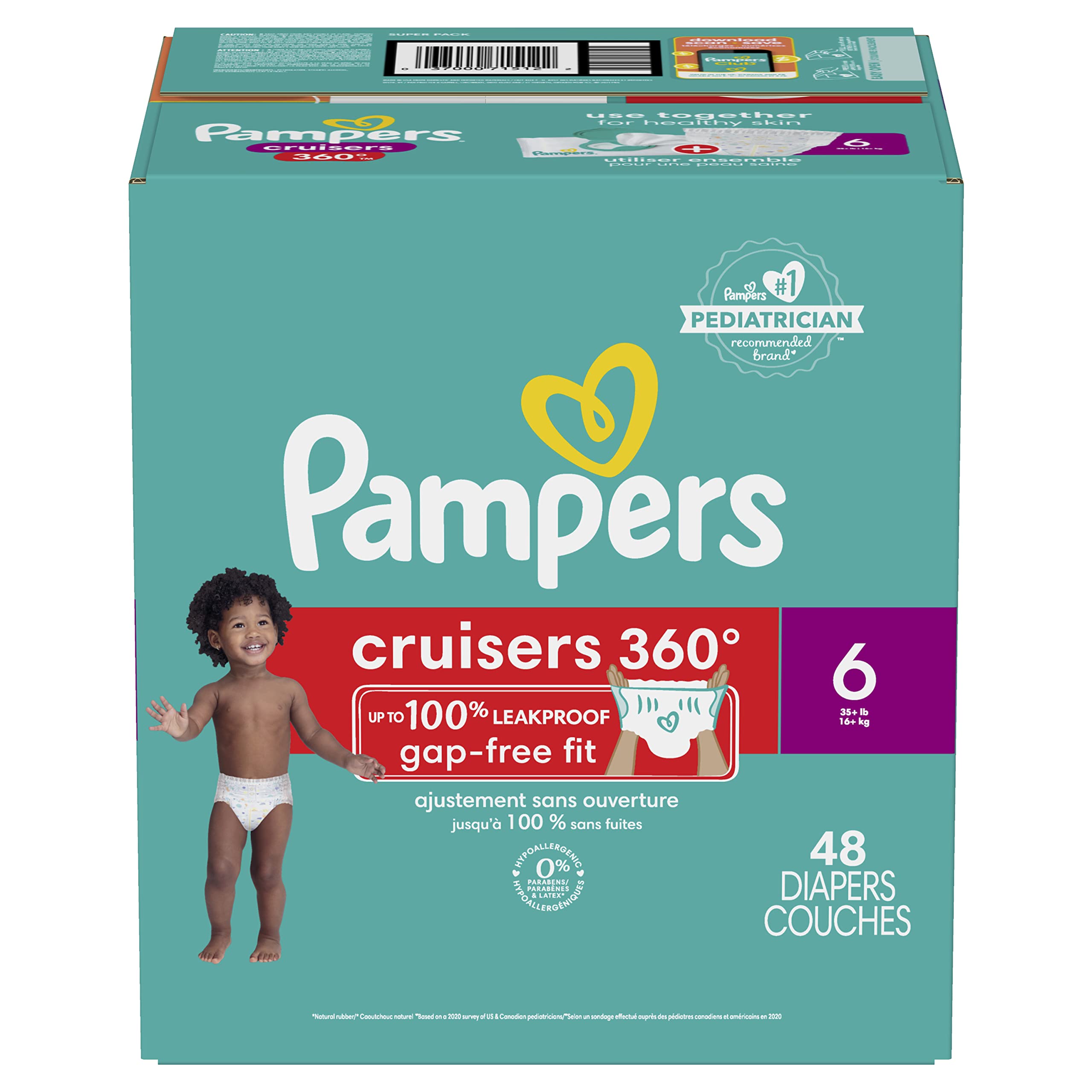 Pampers Cruisers 360 Diapers Size 6 (48 Count) + Baby Wipes Sensitive Perfume Free (336 Count) - Premium Baby Diaper & Wipes Bundle for Active Toddlers, Overnight Protection & Gentle Skin Care