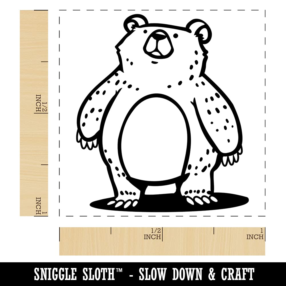 1 Inch Small Self-Inking Rubber Stamp - Sketchy Chubby Standing Grizzly Bear Design with Black Ink - Perfect for Scrapbooking, Card Making, and DIY Crafts