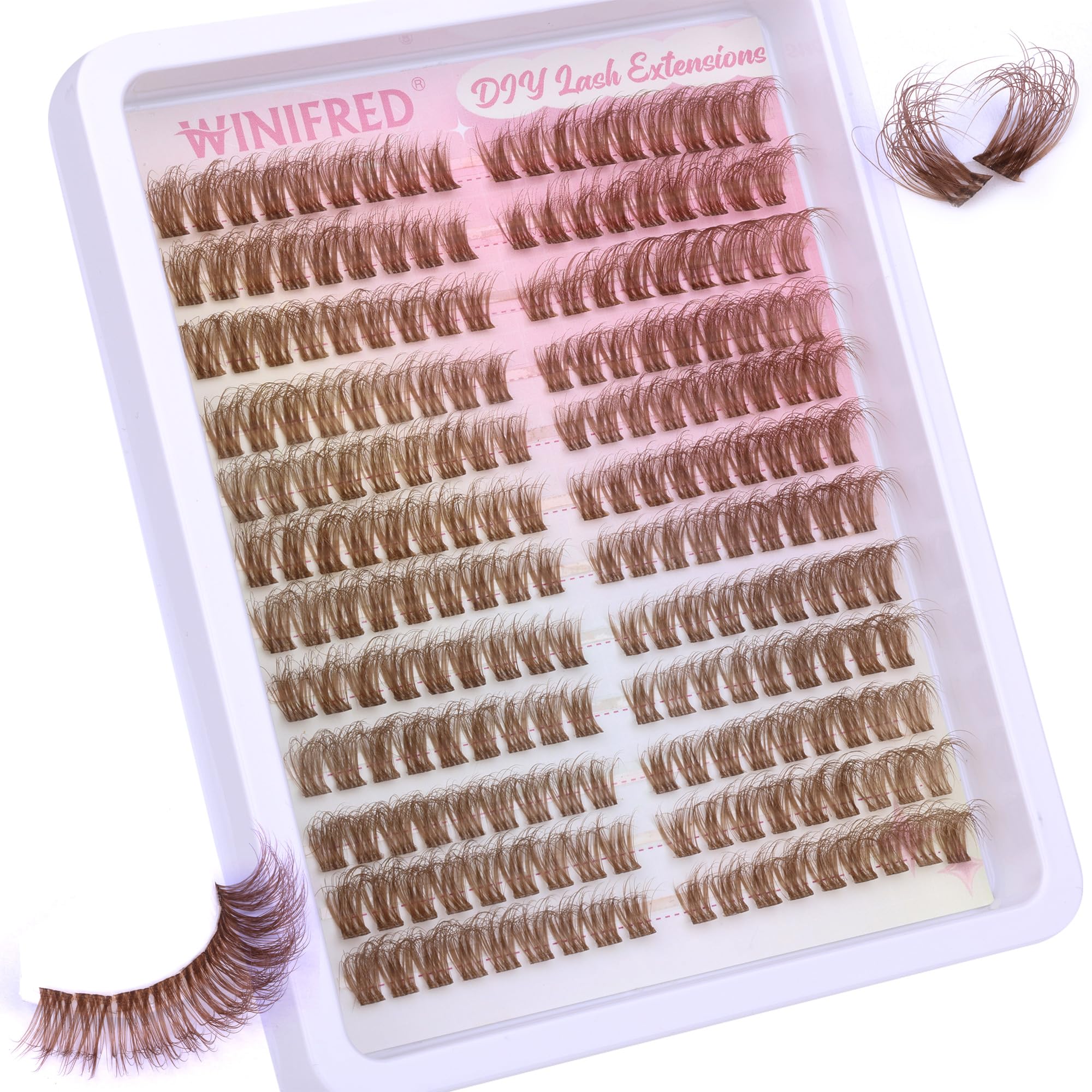 Natural Fluffy Brown Eyelash Clusters - 7-14mm Mink Lashes with Clear Band for Cat Eye Look | Individual Wispy Lash Extensions by Winifred | Perfect for Weddings, Parties & Everyday Glam
