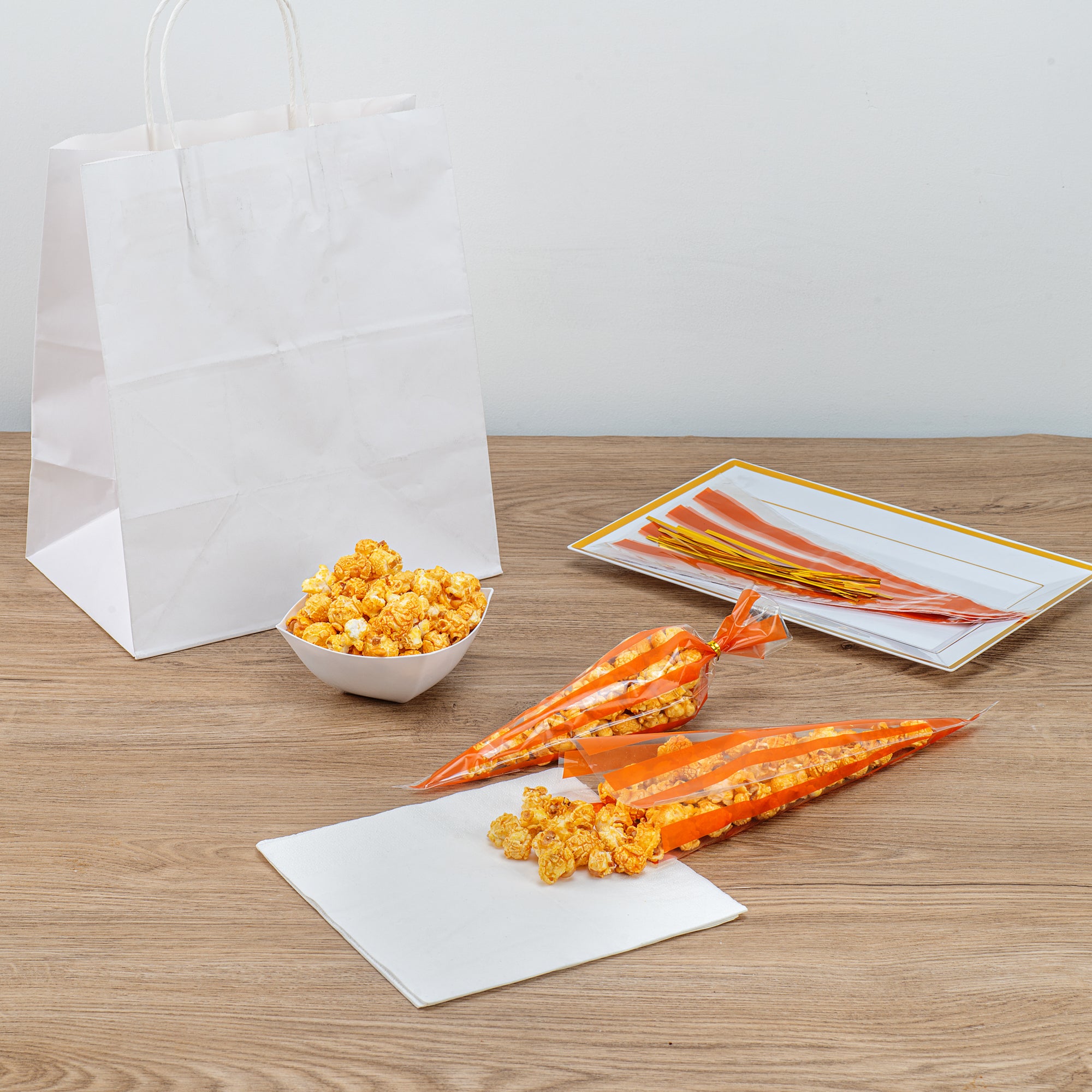 Plastic Cone Bags with Orange Stripes - 6x11 Inches, 8000 Count Box | Perfect for Party Favors, Candy, Snacks & Bulk Packaging