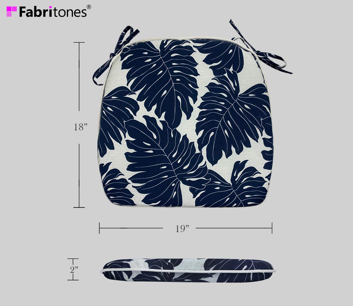 Fabritones Outdoor Seat Cushions Navy Leaves Set of 4 - 18x19 Inch Square Patio Chair Cushions with Ties - Waterproof & Comfortable for Garden, Deck, Poolside, and Outdoor Furniture