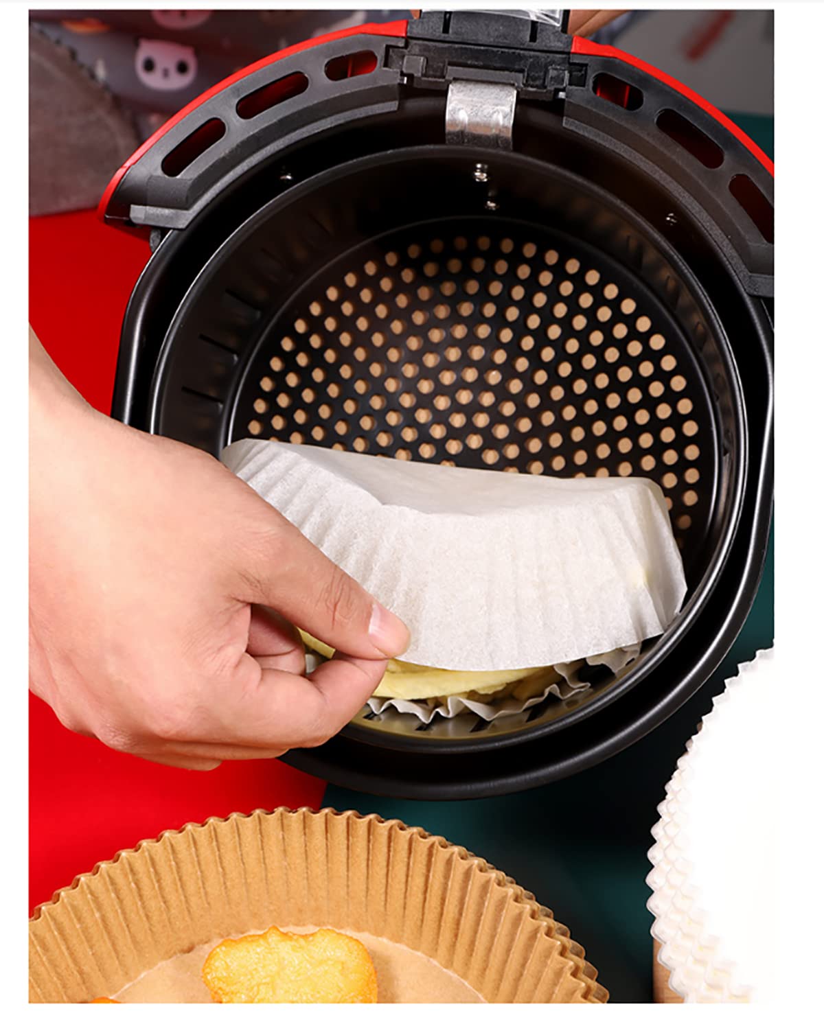 1000PCS Disposable Air Fryer Liners - Non-Stick, Oil Absorbing, Unperforated Round Basket Paper for Baking, Roasting & Microwave - Perfect for Air Fryers, Toaster Ovens & Kitchen Cooking (White)