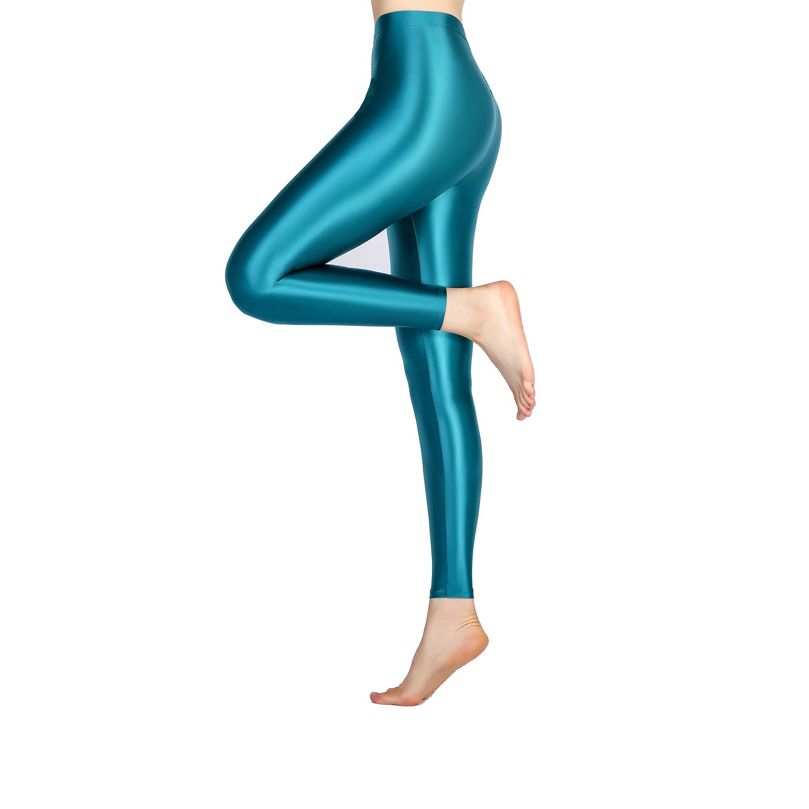 Women's High Waist Satin Glossy Opaque Pantyhose - Sexy Shiny Yoga Leggings for Fitness & Sports | Japanese Style Tights for Workout, Dance & Everyday Wear