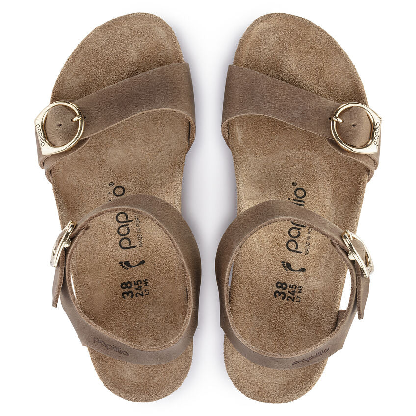Birkenstock Soley Ring Buckle Leather Wedge Sandal in Cognac - Comfortable Women's Casual Sandals for Summer Outings & Beach Vacations