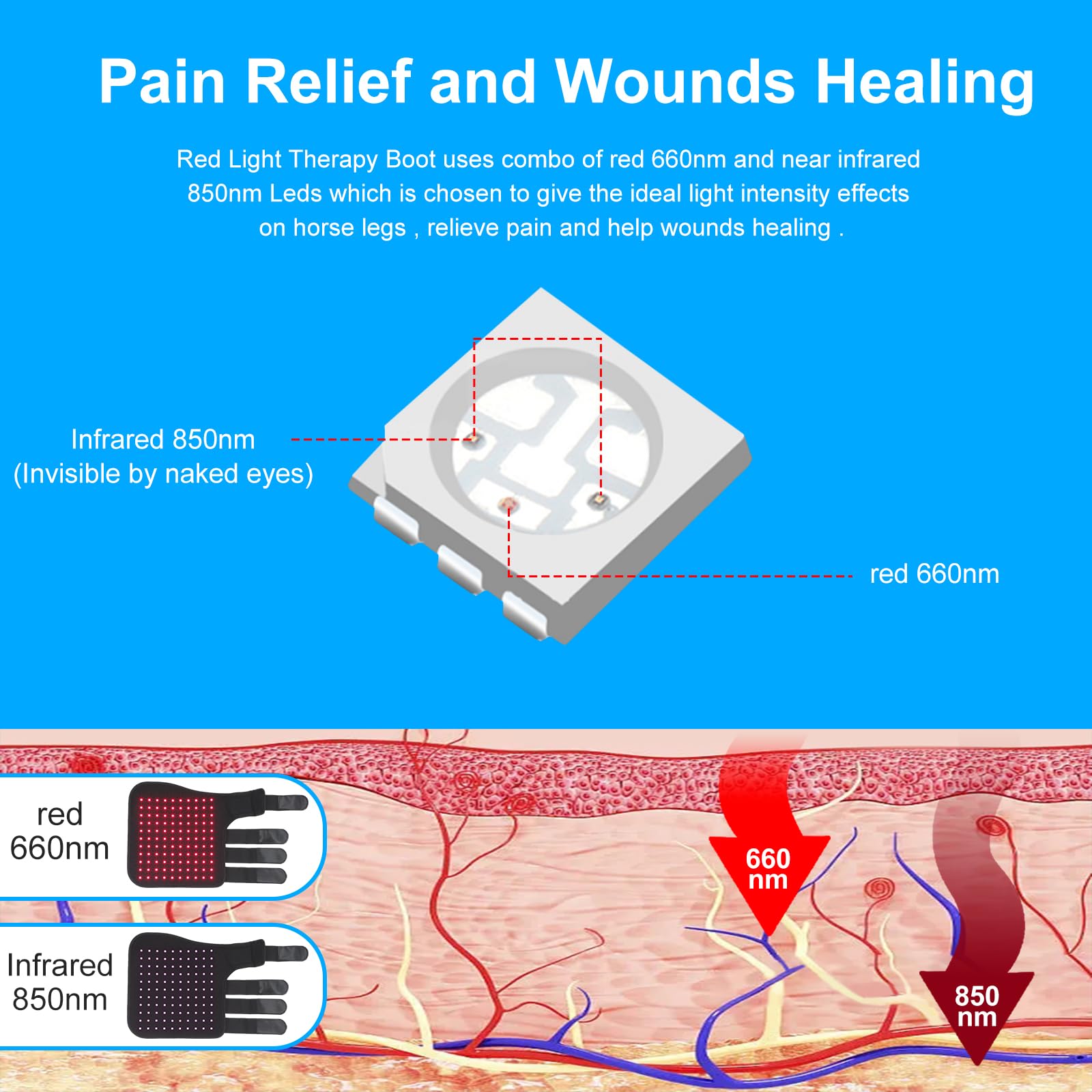 Infrared Horse Care Boots with Red Light Therapy - Relieve Muscle & Joint Pain from Vigorous Exercise | Equine Leg Support for Training & Recovery | 1 Pair (Fits Both Front or Hind Legs) | Perfect for Post-Workout Recovery & Injury Prevention