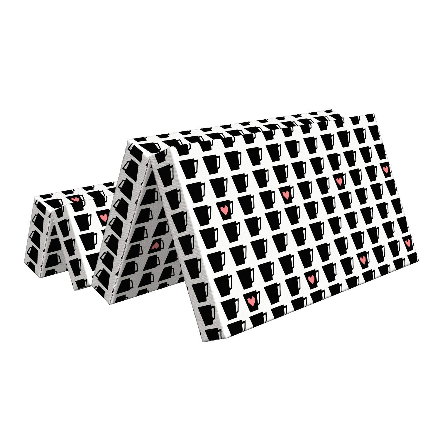 Ambesonne Modern Foldable Mattress with Coffee Tea Mugs Hearts Design - 78.7