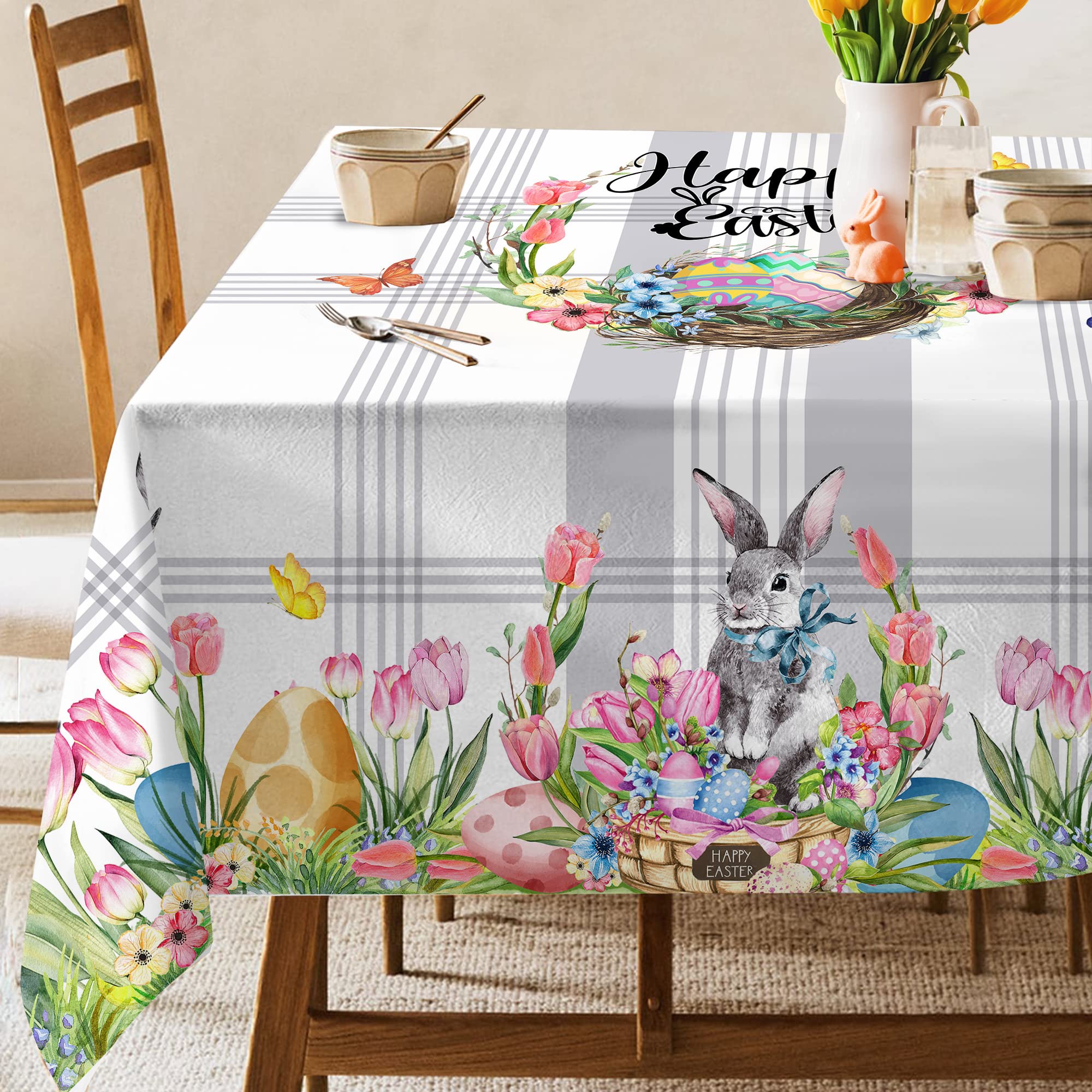 Hexagram Easter Tablecloth - 52x70 Inch Rectangle Spring Bunny Decor Table Cover for Kitchen, Dinner & Party Decorations | Perfect for Easter Celebrations, Holiday Gatherings & Festive Home Decor