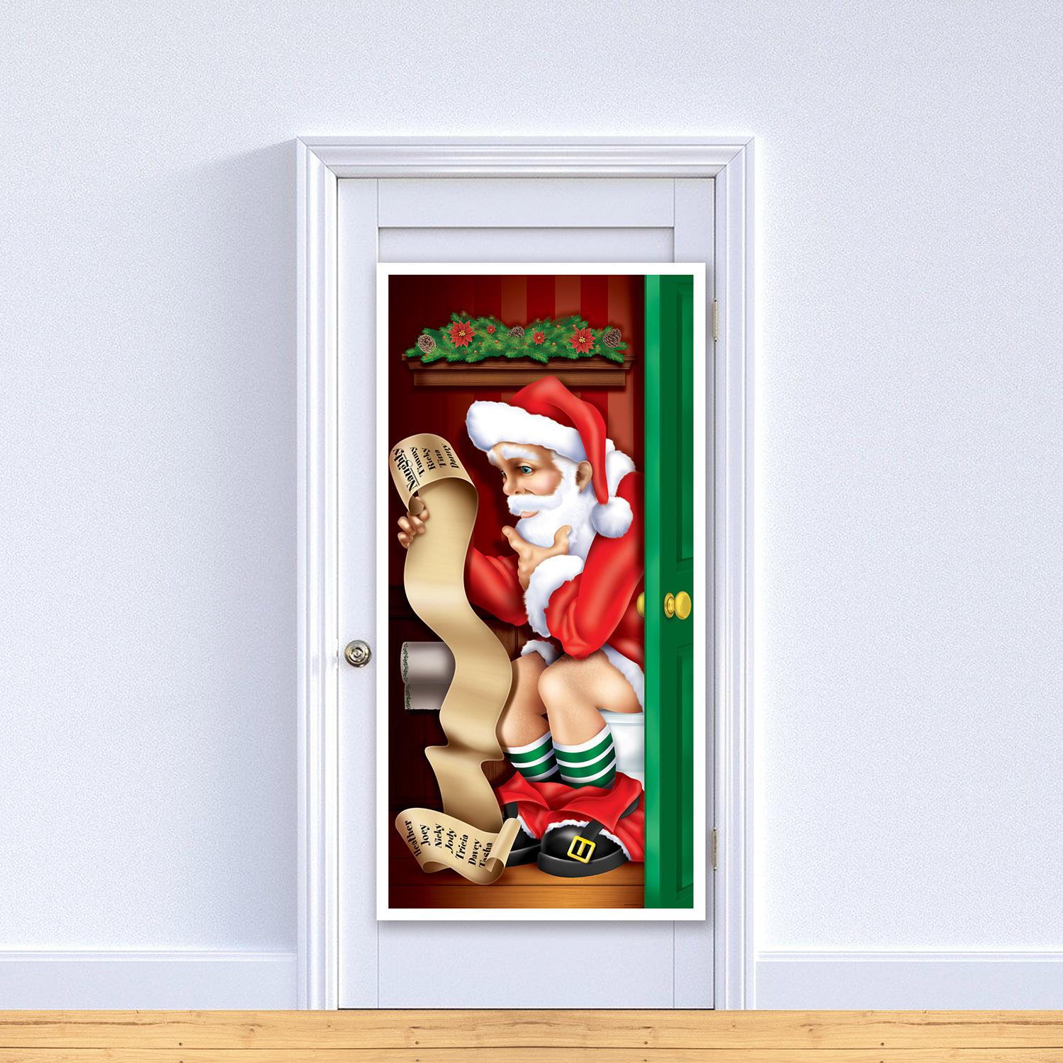 12 Pack Beistle Christmas Santa Restroom Door Cover - Festive Holiday Bathroom Decor for Parties & Home Decorations - Perfect for Christmas, Office, and Family Gatherings