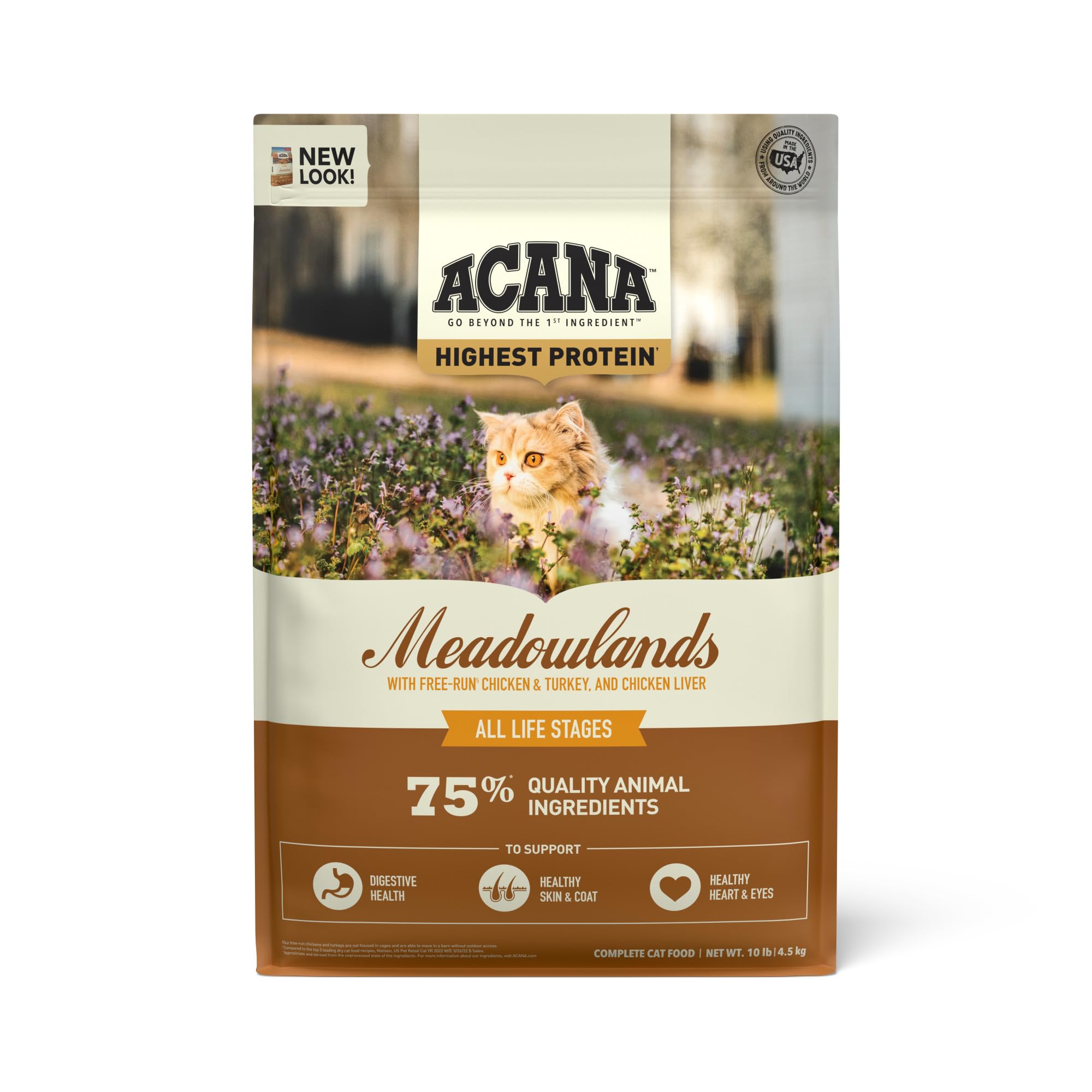 ACANA Highest Protein Grain-Free Dry Cat Food with Free-Run Chicken, Turkey & Chicken Liver - 10lb Bag for Adult Cats | Premium Nutrition for Indoor & Outdoor Cats