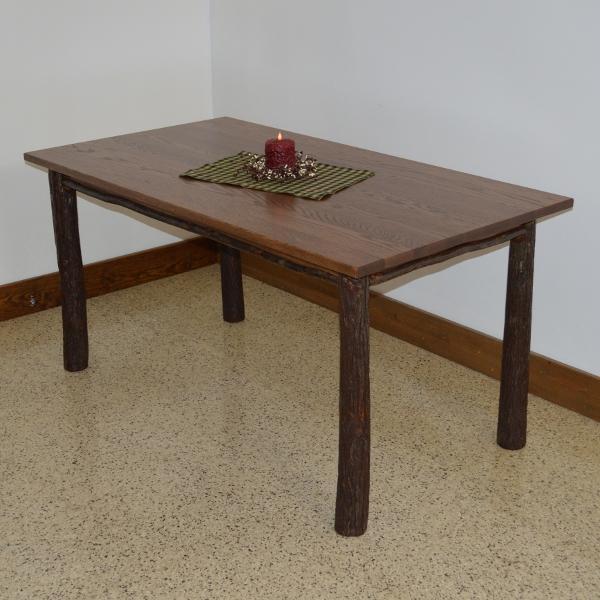 Premium Solid Wood Hickory Farmhouse Dining Table - Rustic Kitchen & Dining Room Furniture for Family Gatherings & Entertaining