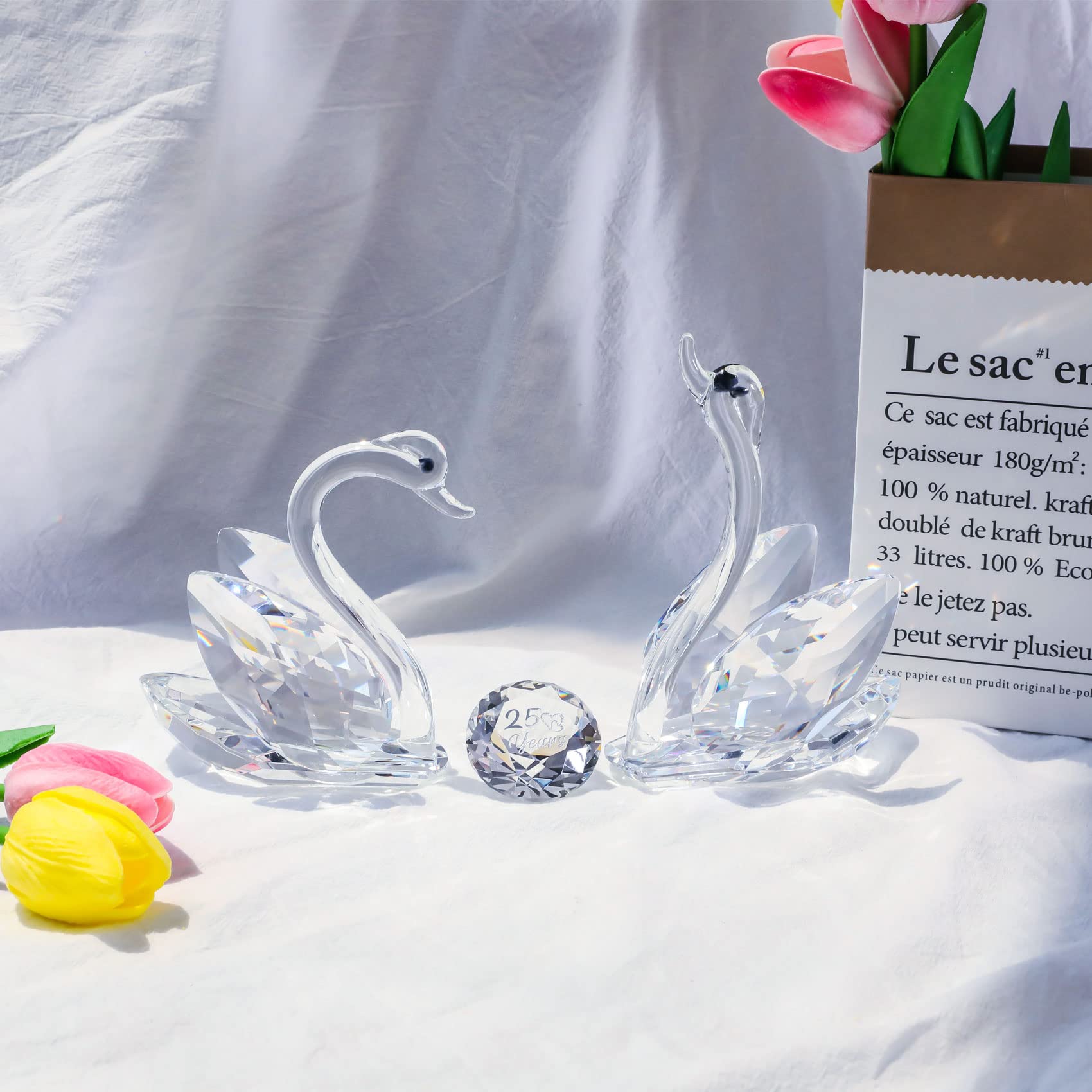 25th Anniversary Crystal Swan Figurine - Elegant Silver Diamond Swan Statue for Couples | Romantic Wedding Anniversary Gift for Wife & Husband | Perfect Birthday Present for Her or Him | Home Decor & Romantic Surprise Gift Idea