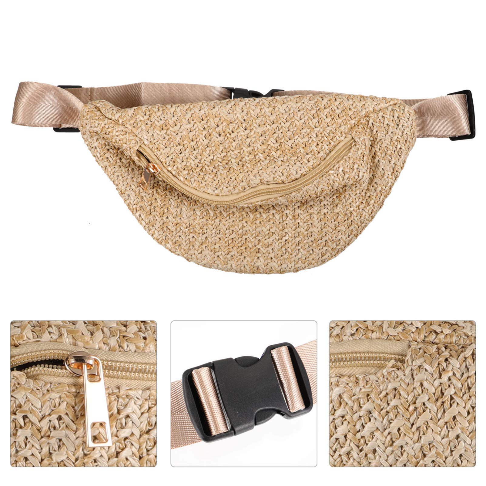 **Abaodam Straw Woven Crossbody Bag - Handmade Waist Pack for Women, Summer Beach Bag, Fashionable Chest Pouch for Shopping, Travel & Outdoor Activities**