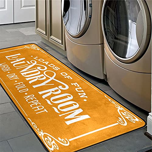 KLL Machine Washable Laundry Rug - 72x24 Inch Orange Farmhouse Decor Runner for Laundry Room | Non-Slip Laundry Mat for Washer & Dryer Area, Mudroom Entryway