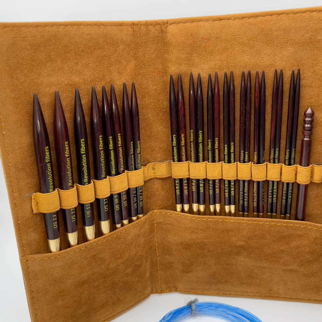 Premium 5-Inch Rosewood Interchangeable Circular Knitting Needles Set (29-Piece) with Leather Case | Perfect for Socks, Hats & Sweaters | Portable Knitting Kit for Travel & Home Crafting | Ideal Gift for Knitters