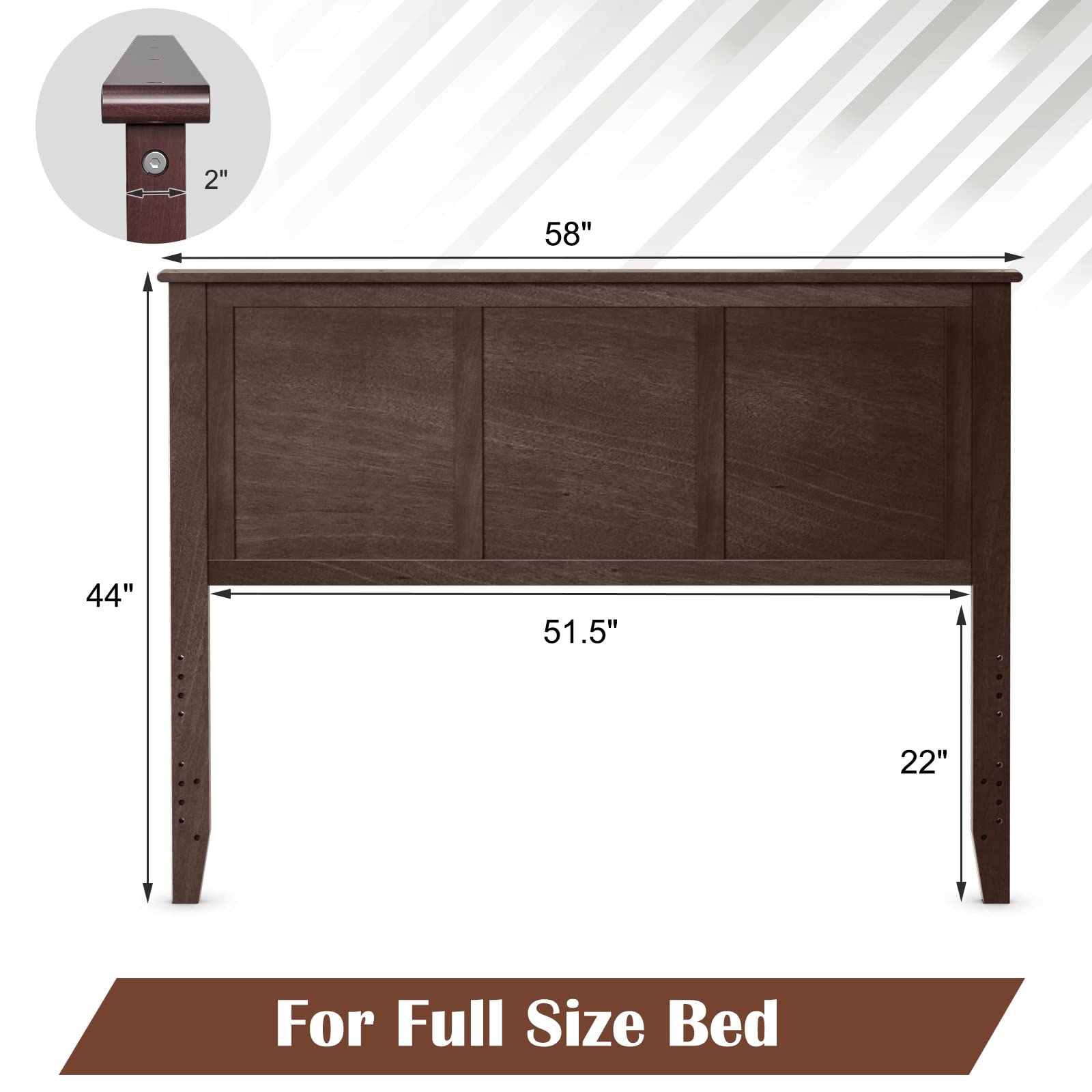 Giantex Solid Wood Headboard with Adjustable Height - Full Size Espresso Brown Bed Backboard for Bedroom, Guest Room & Dormitory