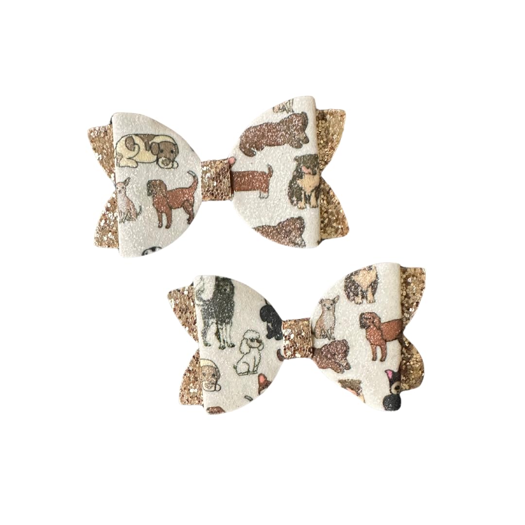 Sparkly Dog-Themed Hair Bows for Girls - 2-Pack Glitter Puppy Hair Clips - Birthday Party, Cosplay & Cartoon Inspired Accessories - Perfect for School, Dress-Up & Special Occasions