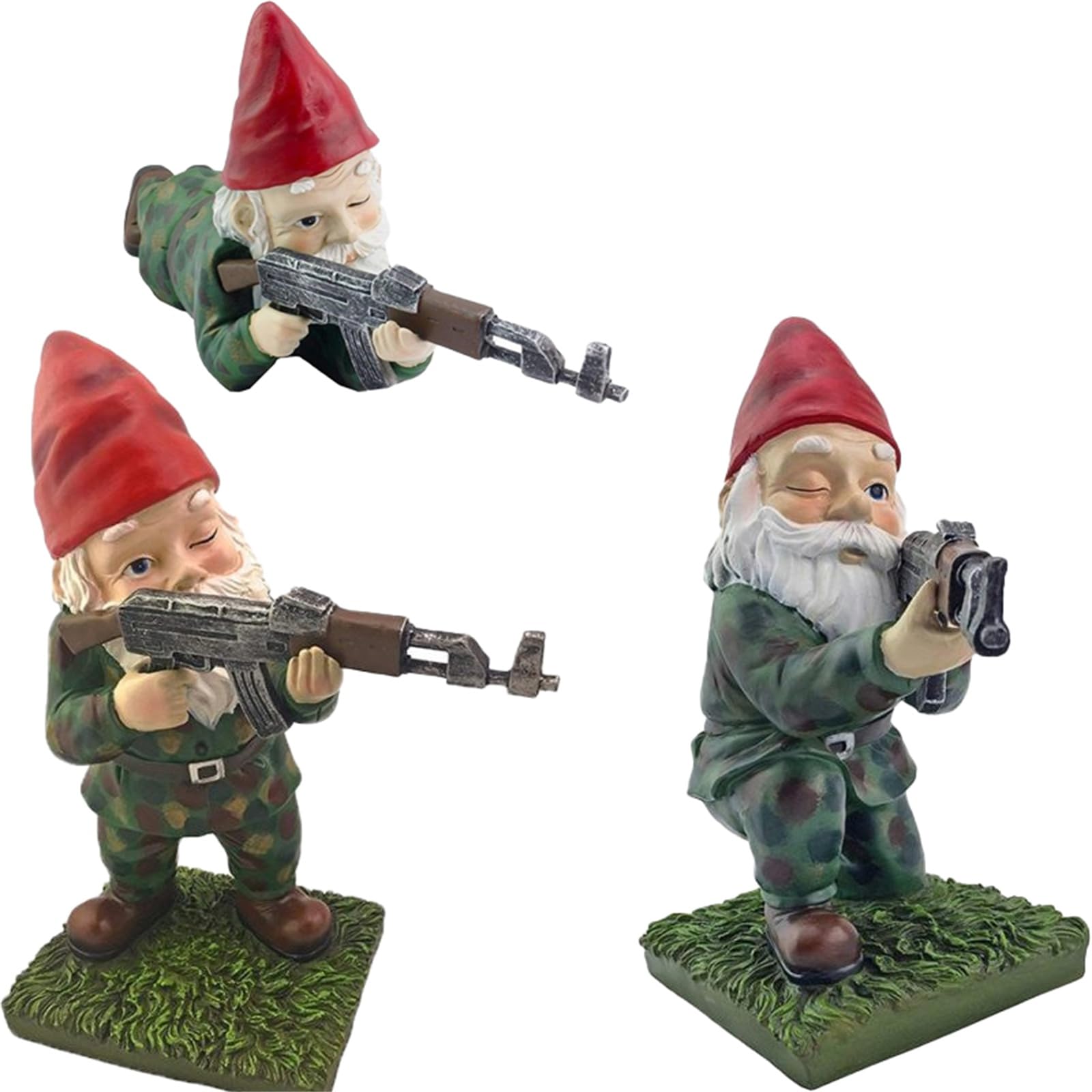 Funny Armed Garden Gnomes Statues - Red Soldier Gnome with Gun for Outdoor Yard Decor | Perfect for Garden Warfare Theme, Backyard Displays & Unique Lawn Ornaments