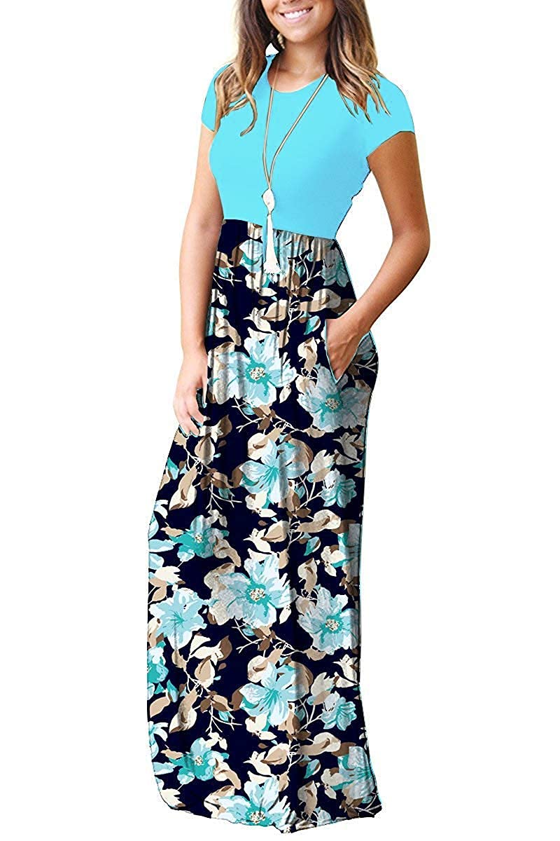 MISFAY Women's Casual Short Sleeve Loose Plain Maxi Dress with Pockets - Perfect for Summer, Beach, Travel and Everyday Wear