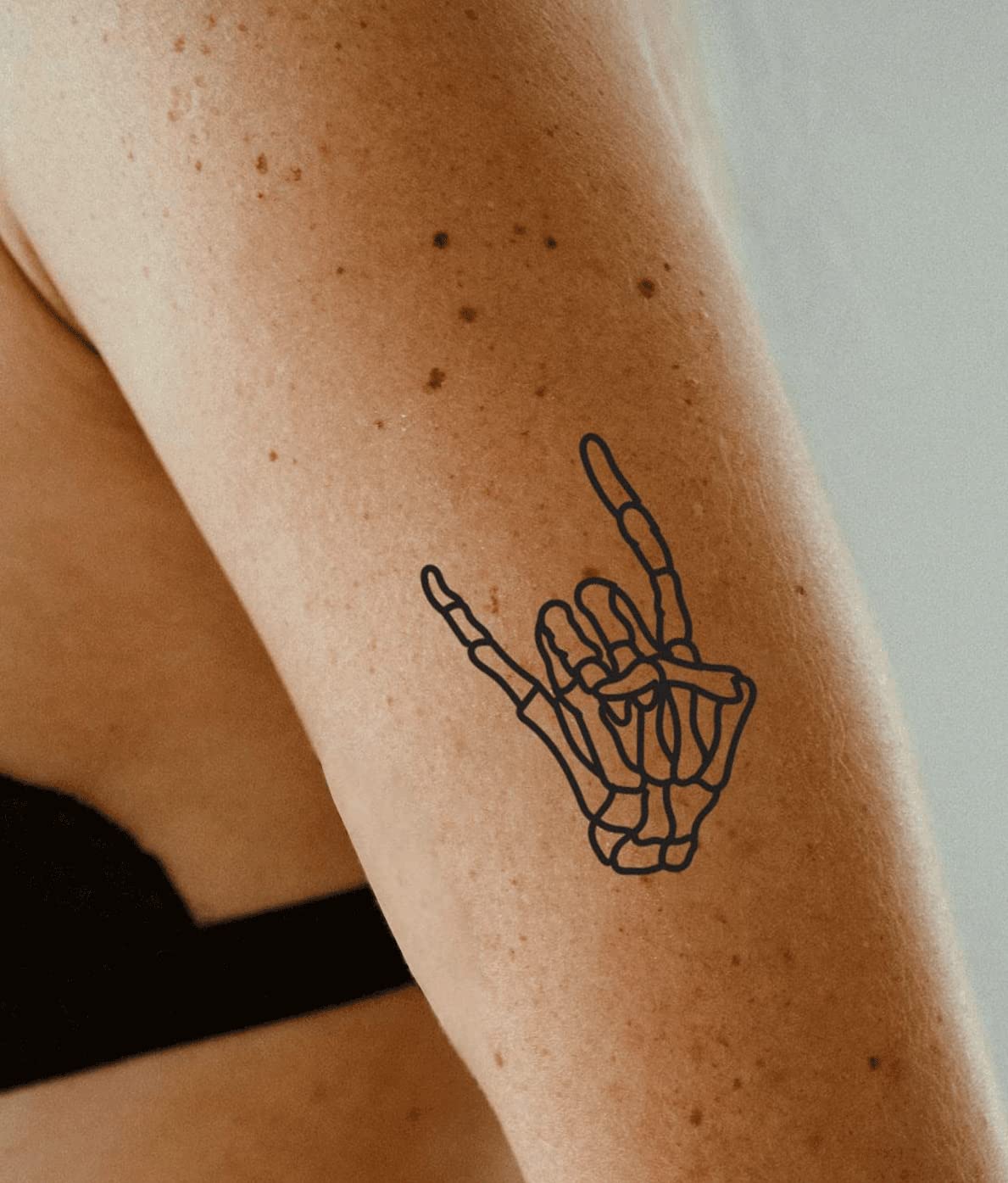 Rock on Skeleton Temporary Tattoo - Waterproof Fake Tattoo Sticker for Men, Women, Boys & Girls (2.5x4 Inch, Black) - Perfect for Halloween, Parties, Concerts & Costume Events