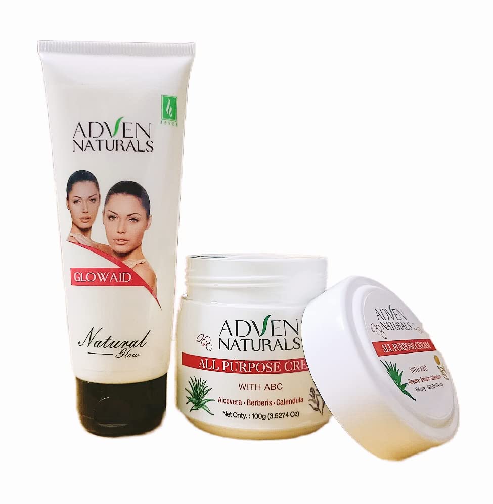 Adven Naturals Glowaid Cream 100g & All Purpose Cream 100g - 2-Piece Skincare Set for Hydration & Radiance | Perfect for Daily Moisturizing & Nighttime Routine