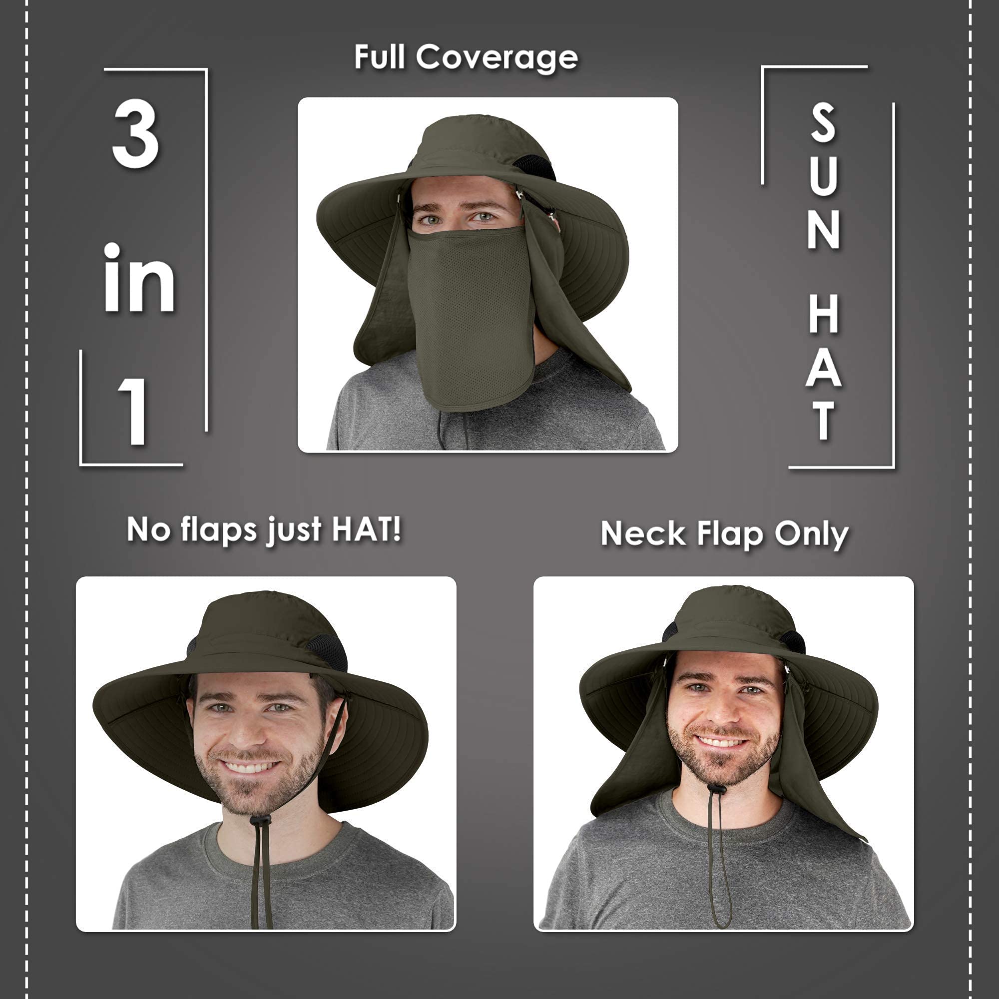 GearTOP UPF 50+ Sun Hat for Men - Wide Brim Explorer Hat with Neck Flap & Adjustable Chin Strap - Outdoor Hiking, Fishing, Beach, Gardening Sun Protection Hat