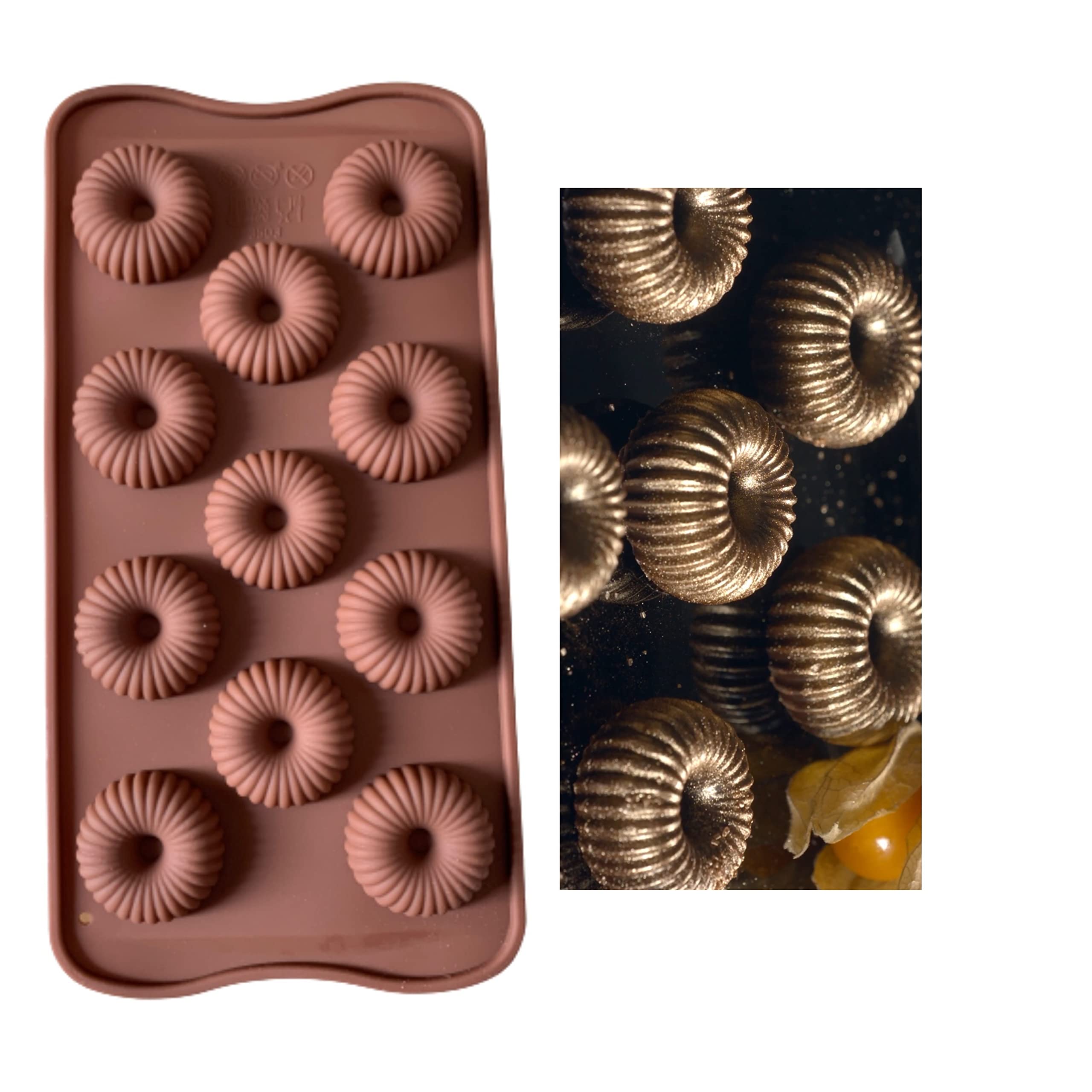 Premium 3D Chocolate Mold Set - 11-Cavity Round Silicone Mold for Mini Spiral Chocolates (Brown/Pink/Green) | BPA-Free, 2.5kg Capacity | Perfect for DIY Candy Making, Baking Decorations & Party Favors