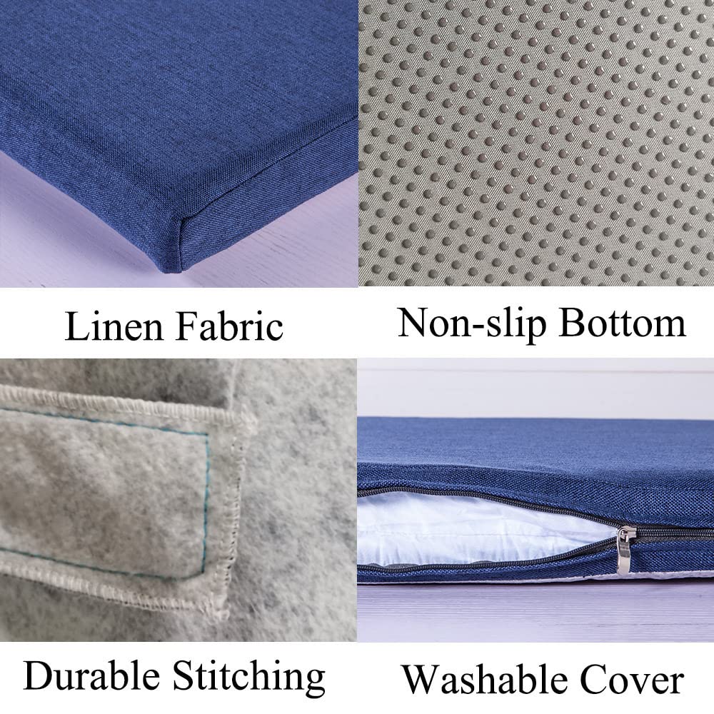 Non-Slip Bench Cushion for Indoor Shoe Storage - 42x16 Inch Navy Blue Window Seat Pad, Kitchen & Dining Settee Cushion - Perfect for Entryways, Bay Windows, and Breakfast Nooks