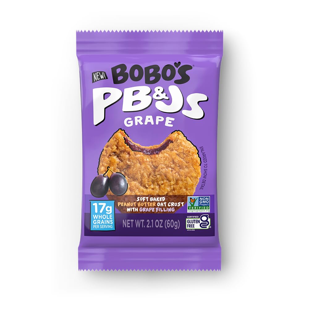 Bobo's Peanut Butter & Grape Jelly Oat Snacks - 24 Pack | Healthy On-the-Go Snacks for Adults & Kids | Gluten-Free Energy Boosting Treat | Perfect for Lunchboxes, Hiking & Office Snacks