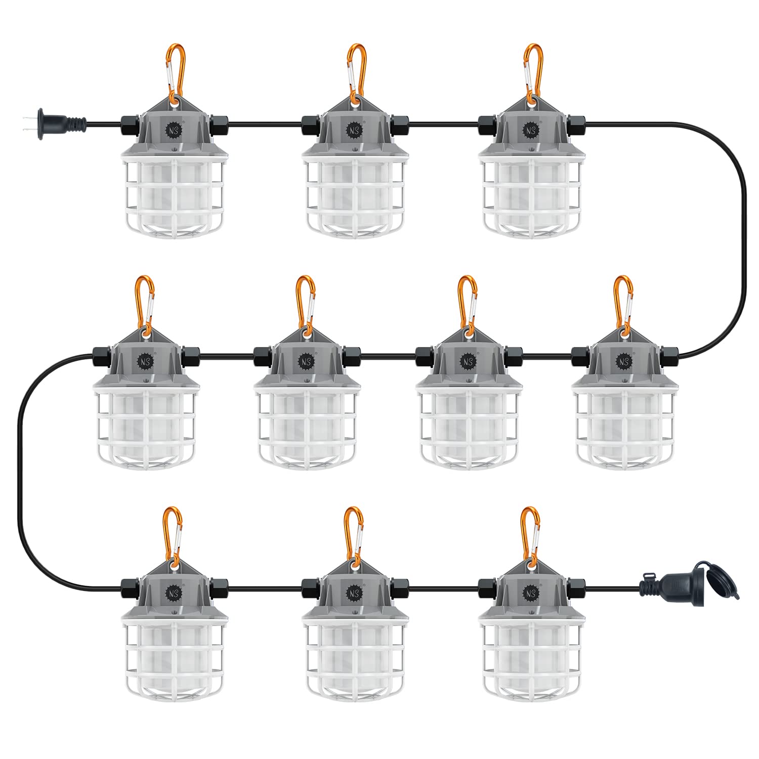 100ft LED Construction String Lights - 150W 15000lm Linkable Work Lights with Hooks for Jobsite, Outdoor, and Temporary Lighting - Perfect for Construction Sites, Backyard Parties, and Event Decor (10 Pack)
