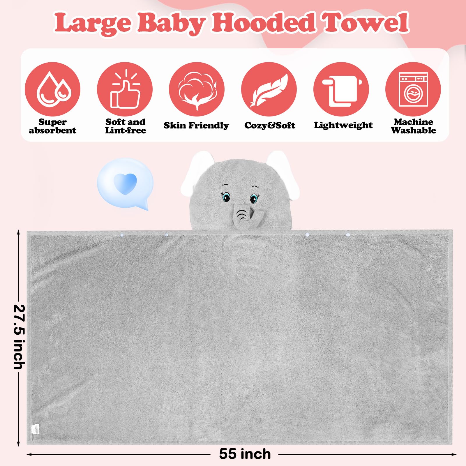 SmoothNovelty 6 Pack Kids Hooded Bath Towels - 27.6