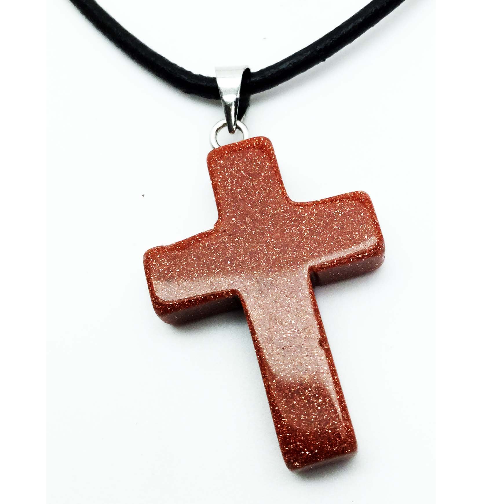 Genuine Stone Cross Necklace with Gold Flakes for Women - Perfect for Gifts & Daily Wear