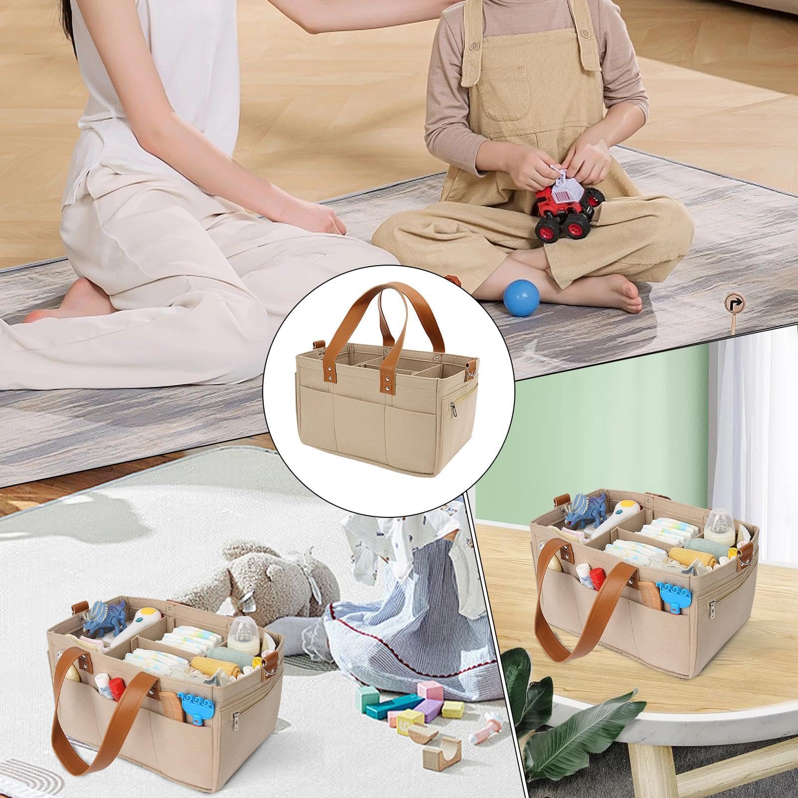 Large Capacity Felt Diaper Organizer Bag - Baby Travel Storage & Diaper Caddy for Moms | Perfect for On-the-Go Parenting, Daycare, and Family Trips