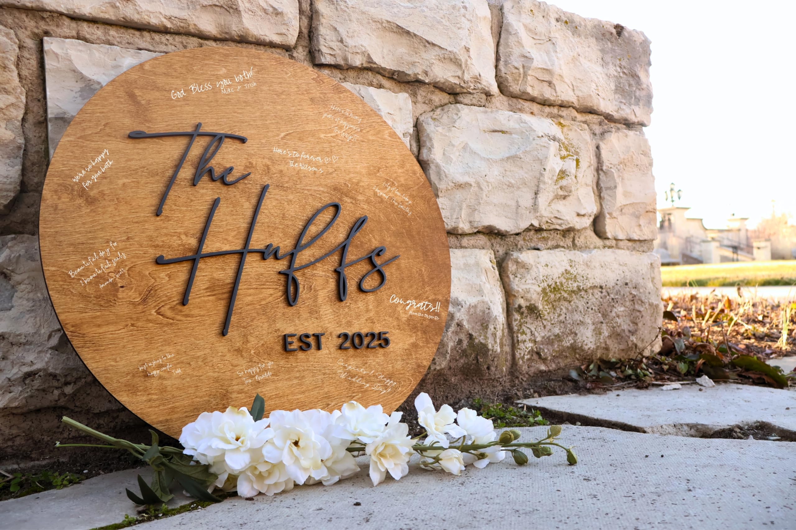 Personalized 3D Wooden Guest Book Sign - Round Custom Wedding Guest Book Alternative - Unique Wedding Decor for Ceremonies, Receptions & Anniversaries