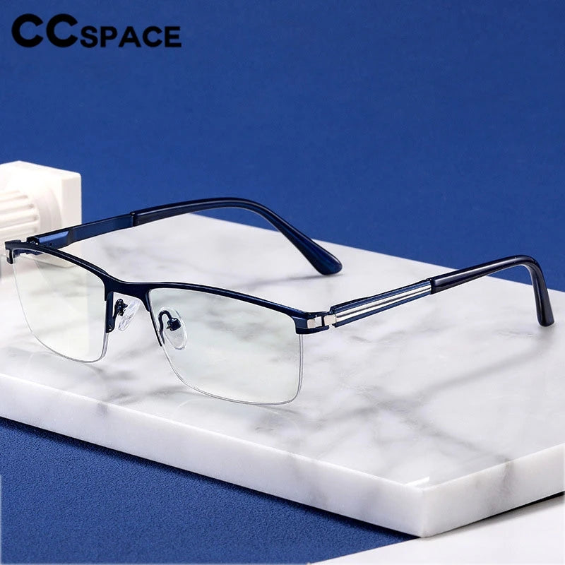 CCspace Semi-Rim Square Alloy Spring Hinge Eyeglasses for Men & Women - Lightweight Durable Frame for Reading, Driving & Daily Use - Model 300842