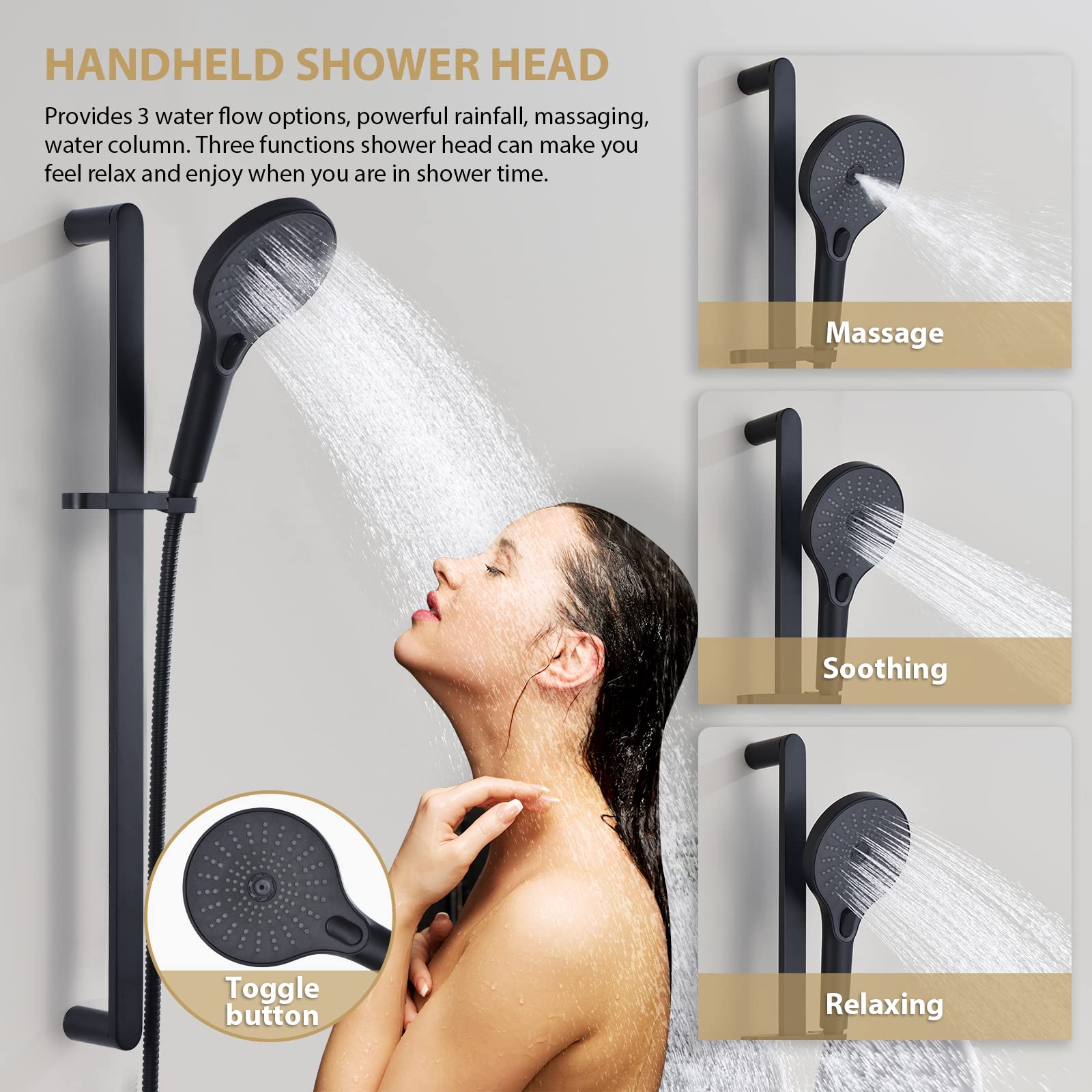 Matte Black Shower Head with Slide Bar - Adjustable Handheld Shower Kit Combo with Hose & Holder Set for Bathroom, Spa, and Relaxing Shower Experience