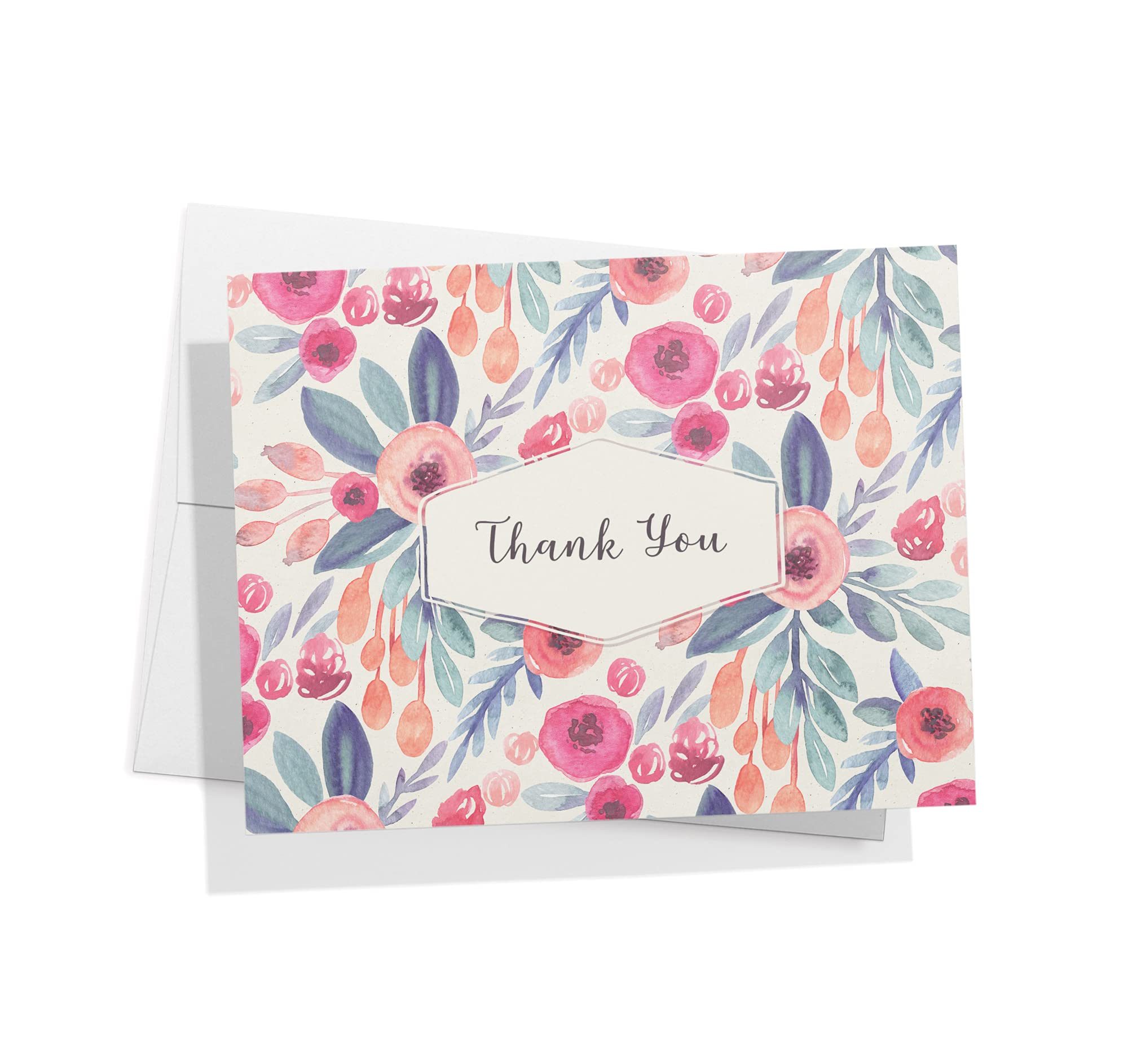 Eco-Friendly Floral Thank You Cards Set of 12 with Envelopes - 5.5