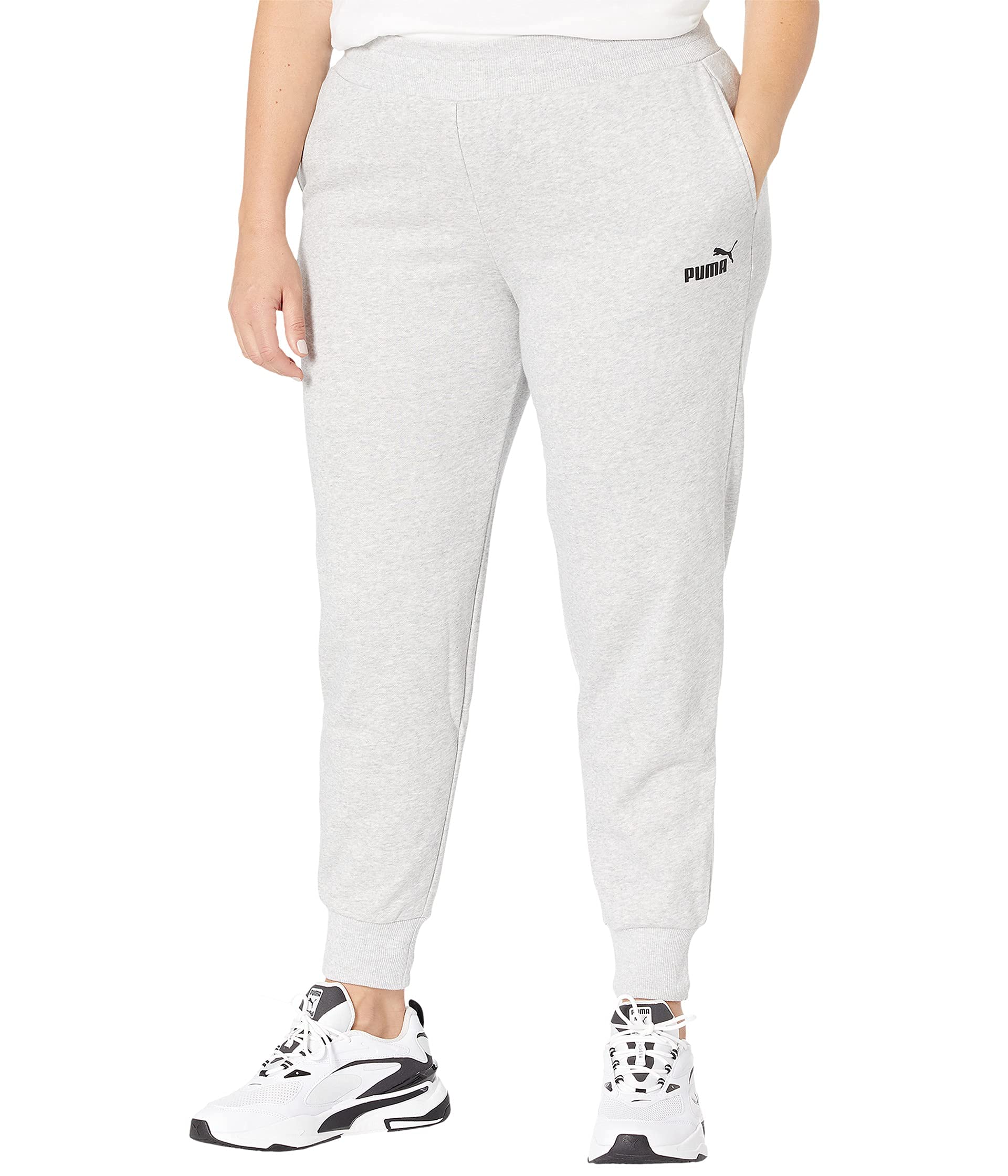 PUMA Women's Essentials Logo Fleece Jogger Pants - Light Grey Heather | Comfortable Athletic Lounge Pants for Running, Yoga & Casual Wear