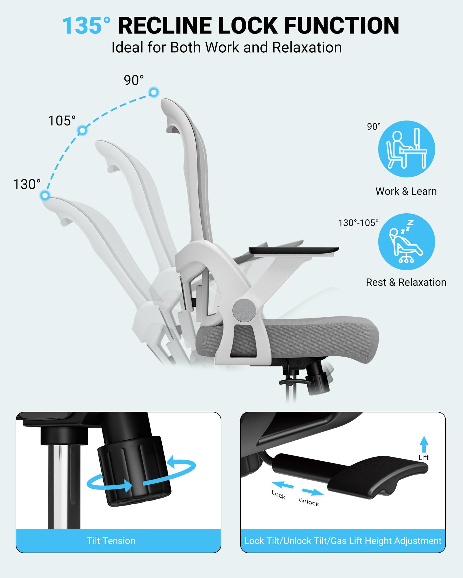 Frylr Drafting Chair - Adjustable Height Ergonomic Office Chair with Lumbar Support for Standing Desks, 400 lbs Capacity Heavy Duty Counter Height Seat (Grey) - Perfect for Architects, Artists & Home Office Workspaces