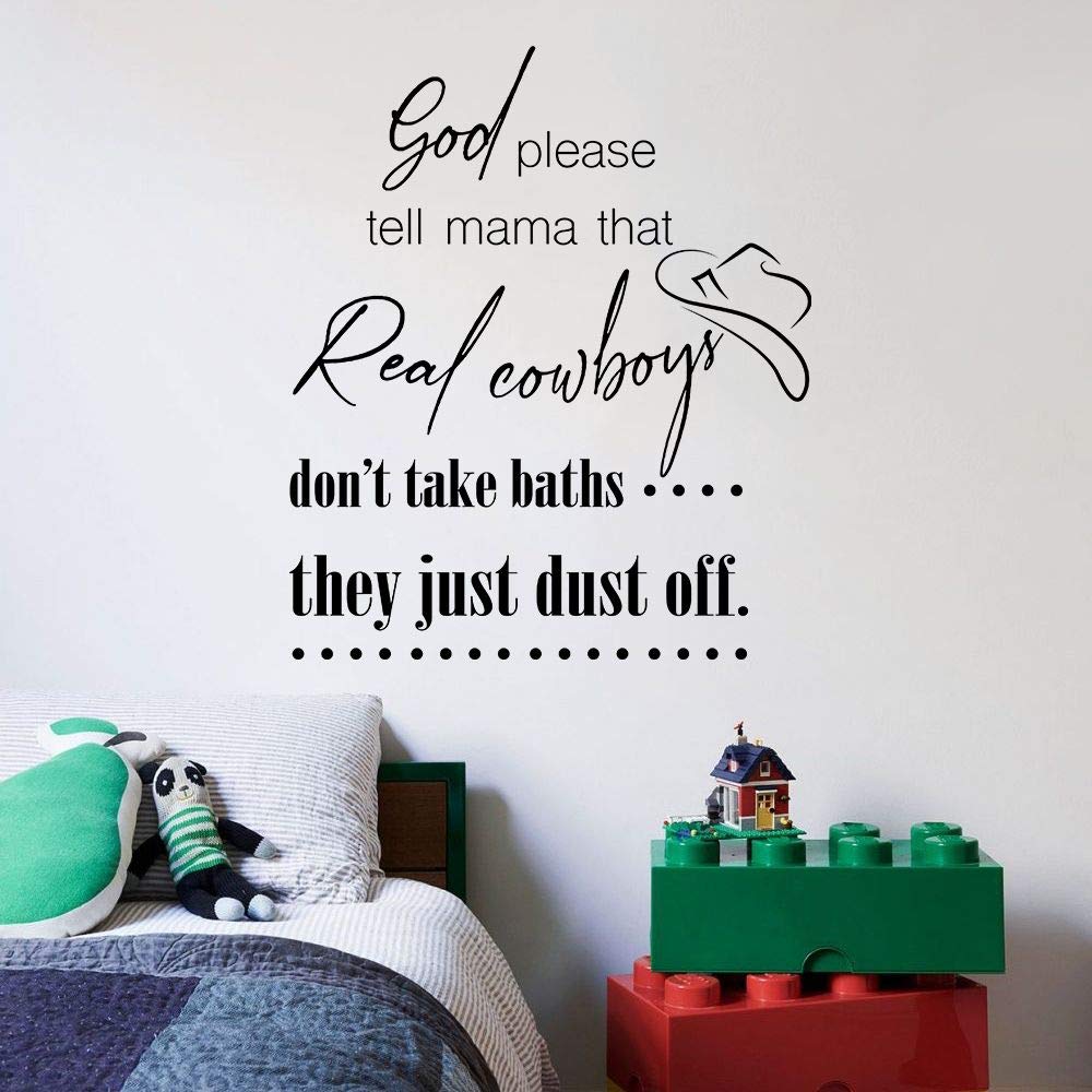 Funny Cowboys Don't Take Baths Vinyl Wall Decal - 40x35 Inch Nursery Decor for Kids Room, Bedroom & Kindergarten - Waterproof Removable Sticker Art for Boys & Girls