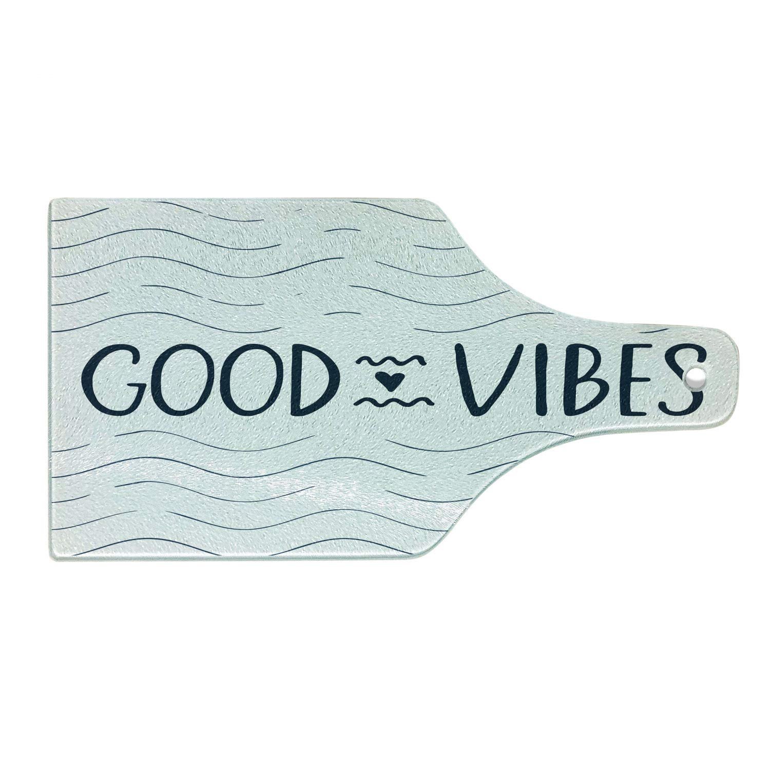Ambesonne Good Vibes Cutting Board - Abstract Ocean Wave Design with Modern Typography & Heart Shape - Tempered Glass Serving Board for Cheese, Charcuterie & Wine - Dark Blue & White Decorative Kitchen Accessory - Perfect for Entertaining & Gifts