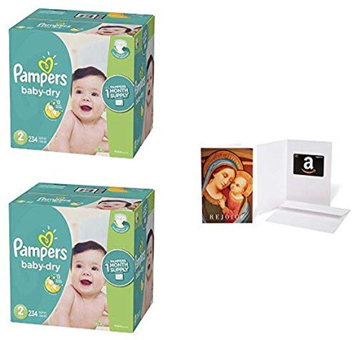 Pampers Baby Dry Disposable Diapers Size 2 (234 Count) - 2 Pack with Free $20 Amazon Gift Card in Madonna with Child Greeting Card - Ultra Absorbent for Overnight Protection, Soft & Comfortable for Active Babies - Perfect for Newborns, Daycare & Travel Essentials