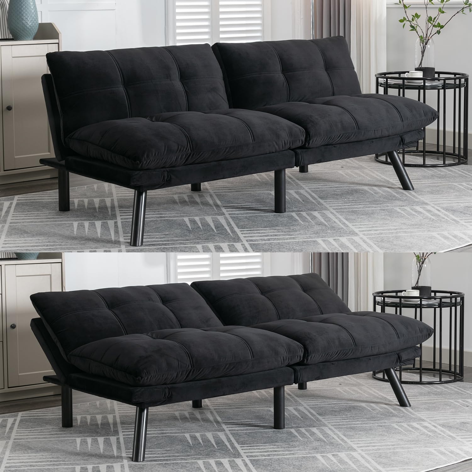 Convertible Futon Sofa Bed - Foldable Breathable Small Couch for Compact Spaces | Perfect for Studio Apartments, Living Rooms, Bedrooms, Offices & Dorm Rooms | Multi-Functional Loveseat (Black) - Great for Guest Sleeping, Relaxing & Small Space Living