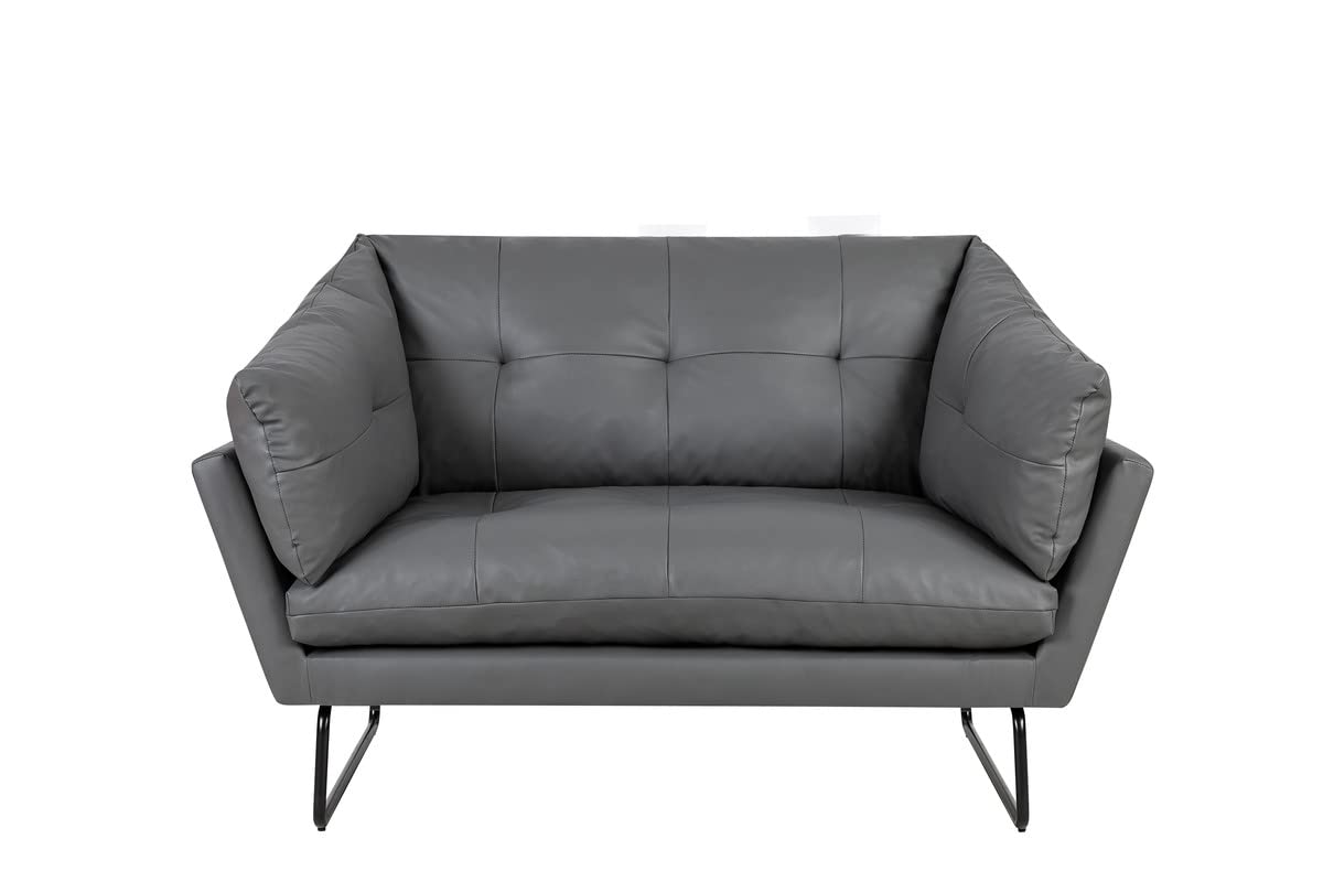 Lilola Home Karla Gray PU Leather Contemporary Loveseat Sofa - Modern Faux Leather Small Couch for Living Room, Apartment & Office