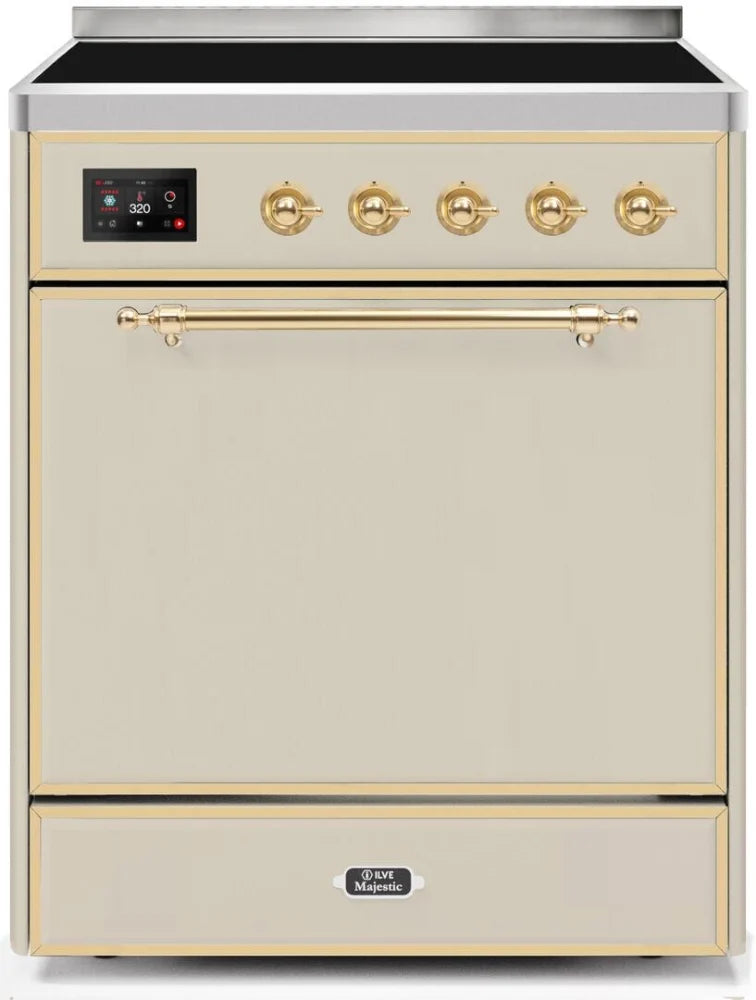 ILVE 30 Inch Majestic II Series Freestanding Induction Range - Antique White with Brass Trim (Model UMI30QNE3AWG) | Professional Kitchen Appliance for Home Chefs & Cooking Enthusiasts