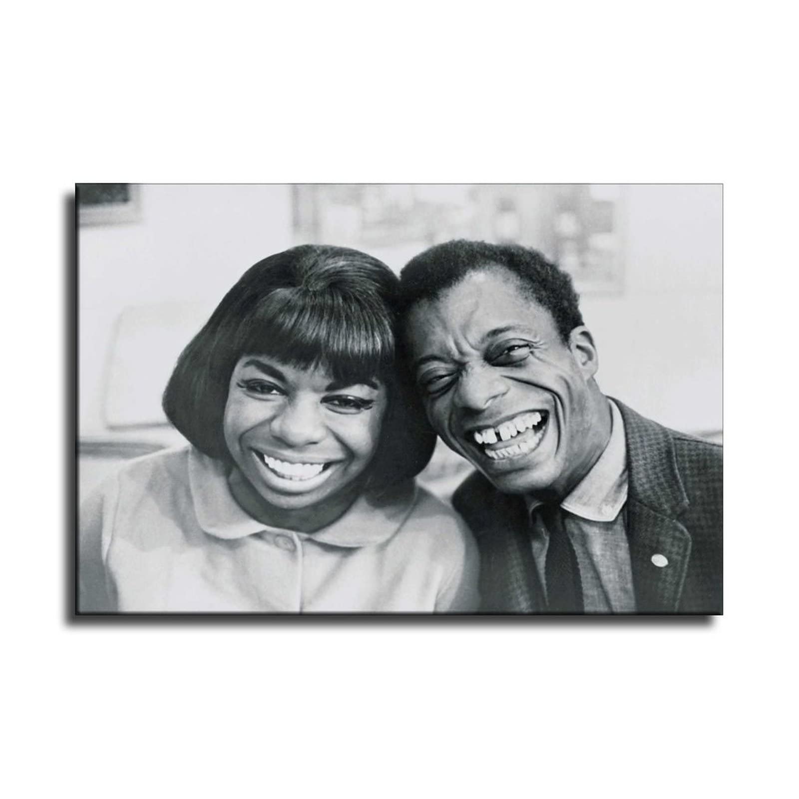 ZEEZFA Nina Simone & James Baldwin Canvas Wall Art - 16x24 Inches (40x60cm) Vintage Black & White Poster for Living Room, Bedroom, Office Decor - Inspirational Music & Literary Figures Artwork