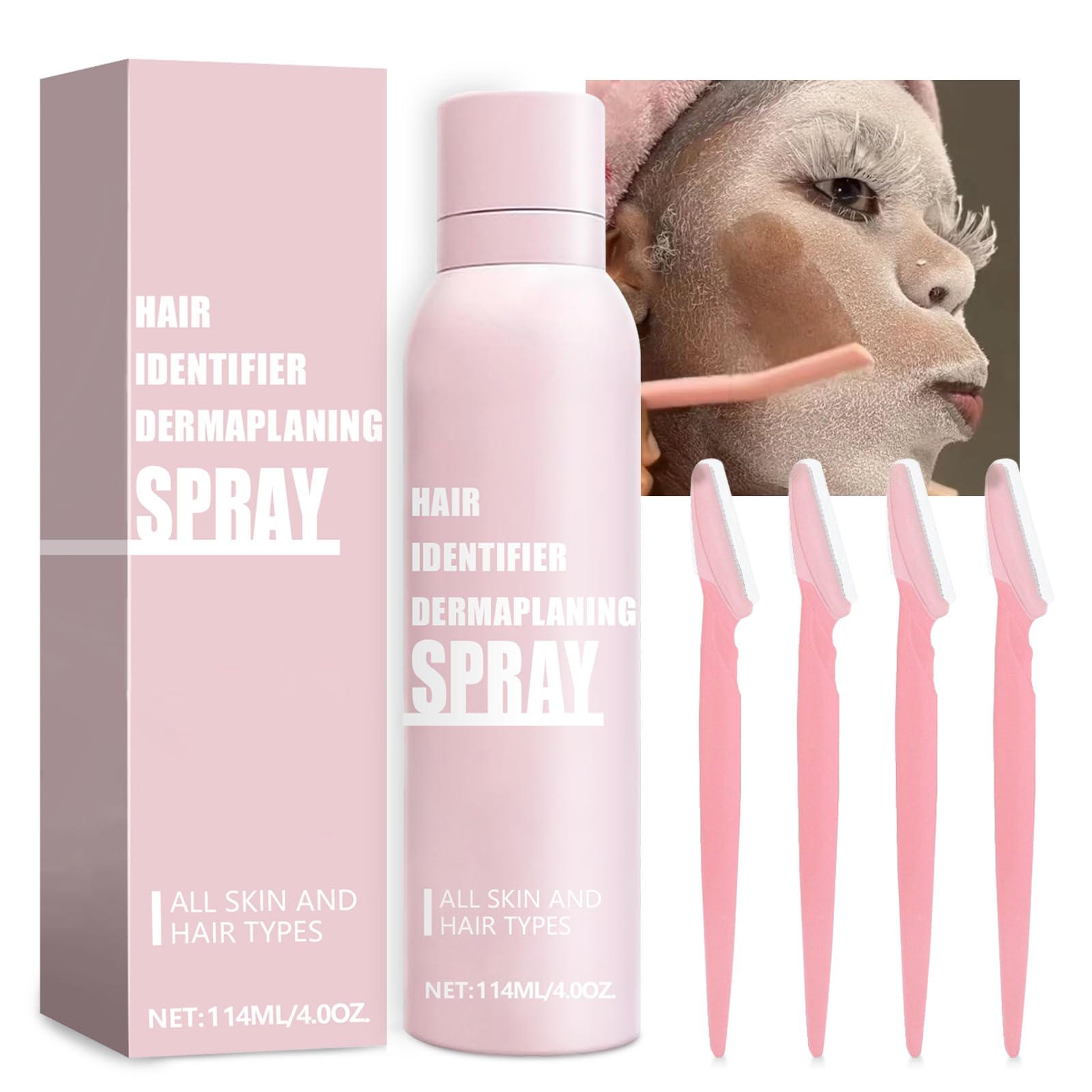 Best Hair Identifier Spray for Face Shaving - Skin & Facial Hair Detection Spray with Razor Set - Women's Dermaplaning Kit for Smooth Skin | Perfect for At-Home Hair Removal & Pre-Makeup Prep