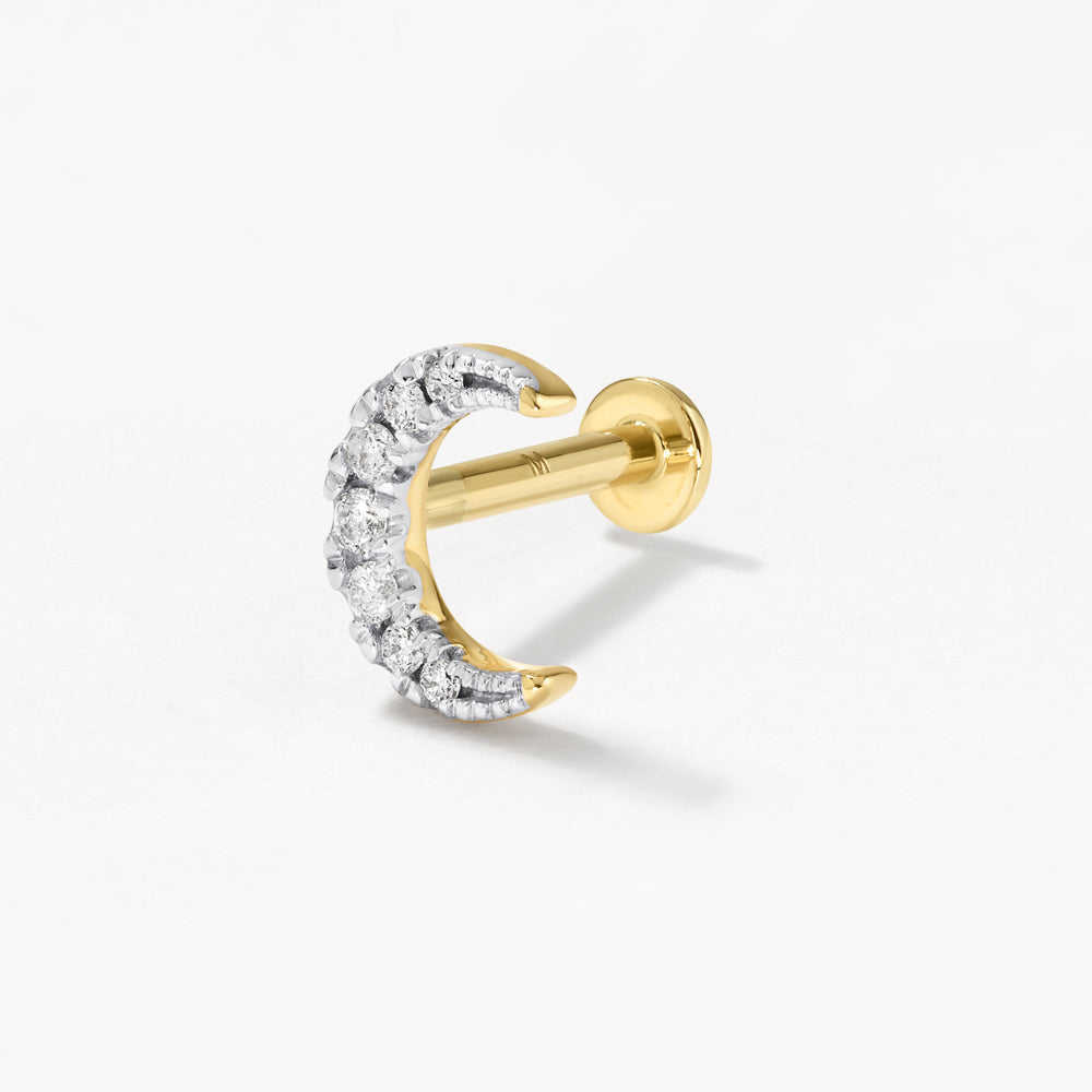 10K Gold Diamond Moon Helix Single Stud Earring - Elegant & Dainty Cartilage Piercing Jewelry for Women | Perfect for Everyday Wear & Special Occasions